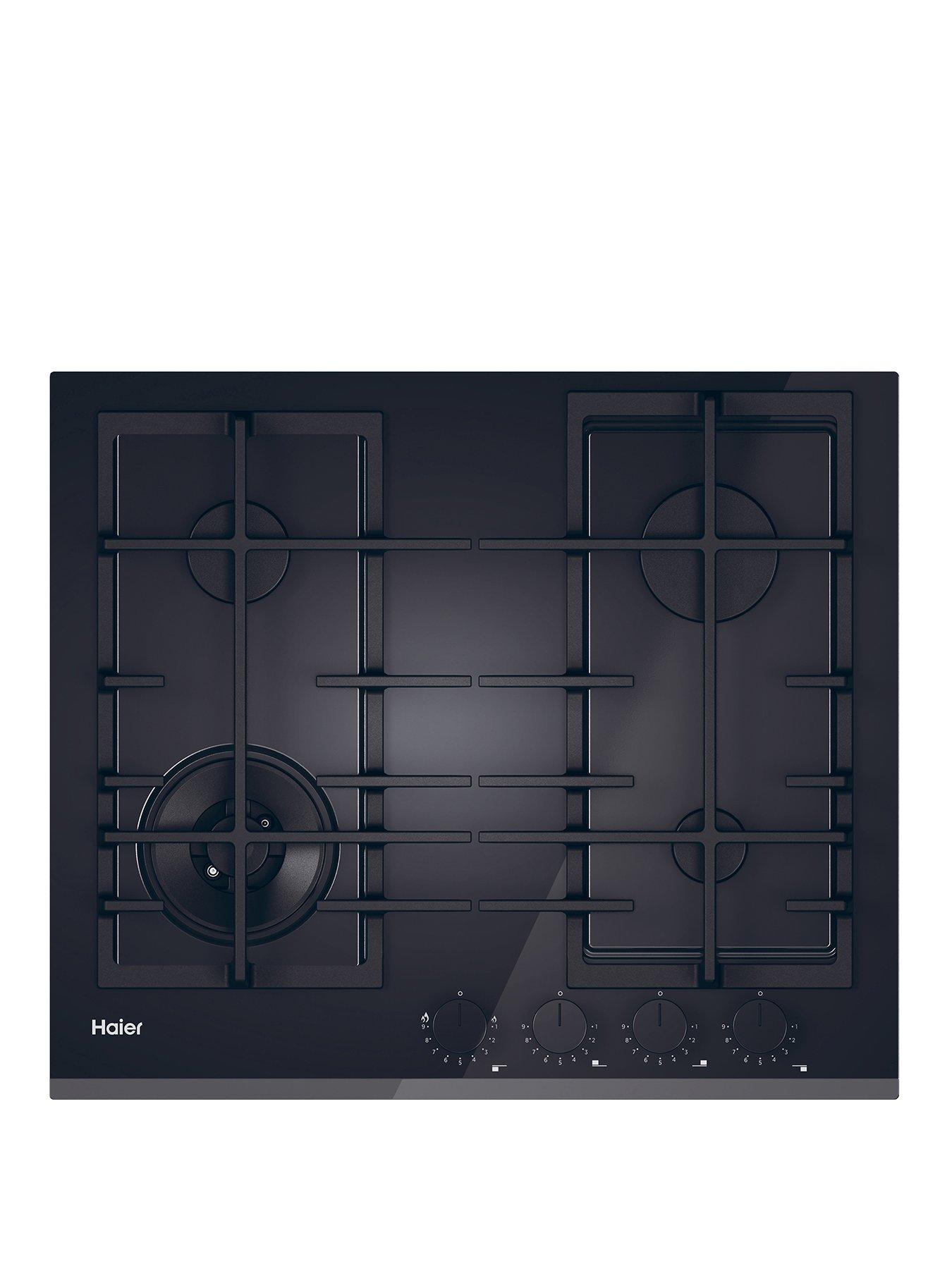 Haier Series 4 HAVG6BF4TBPB 60cm Gas Hob, 4 Burners, Black Glass