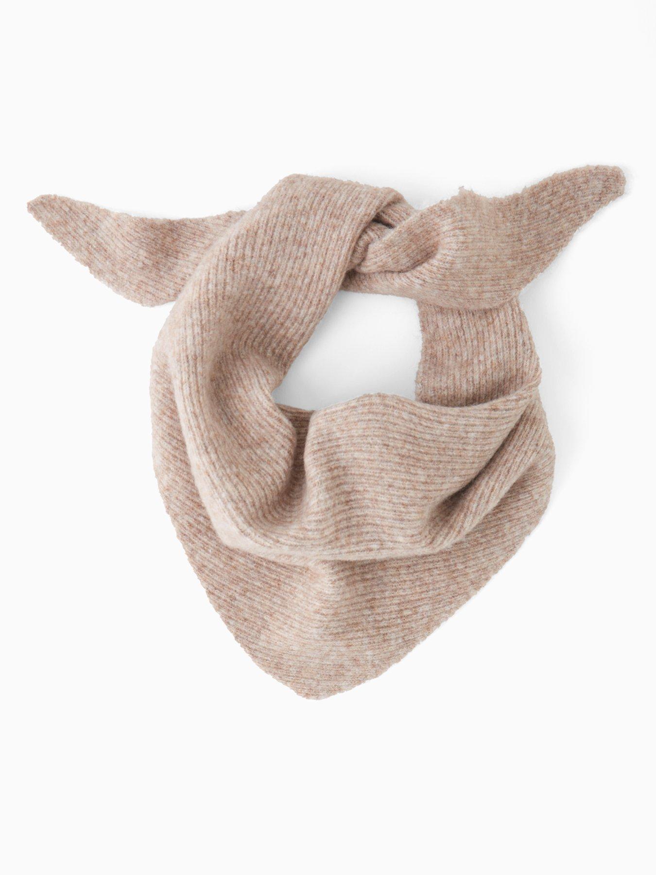The Very Collection Knitted Ribbed Triangle Scarf With Wool - Beige | Very