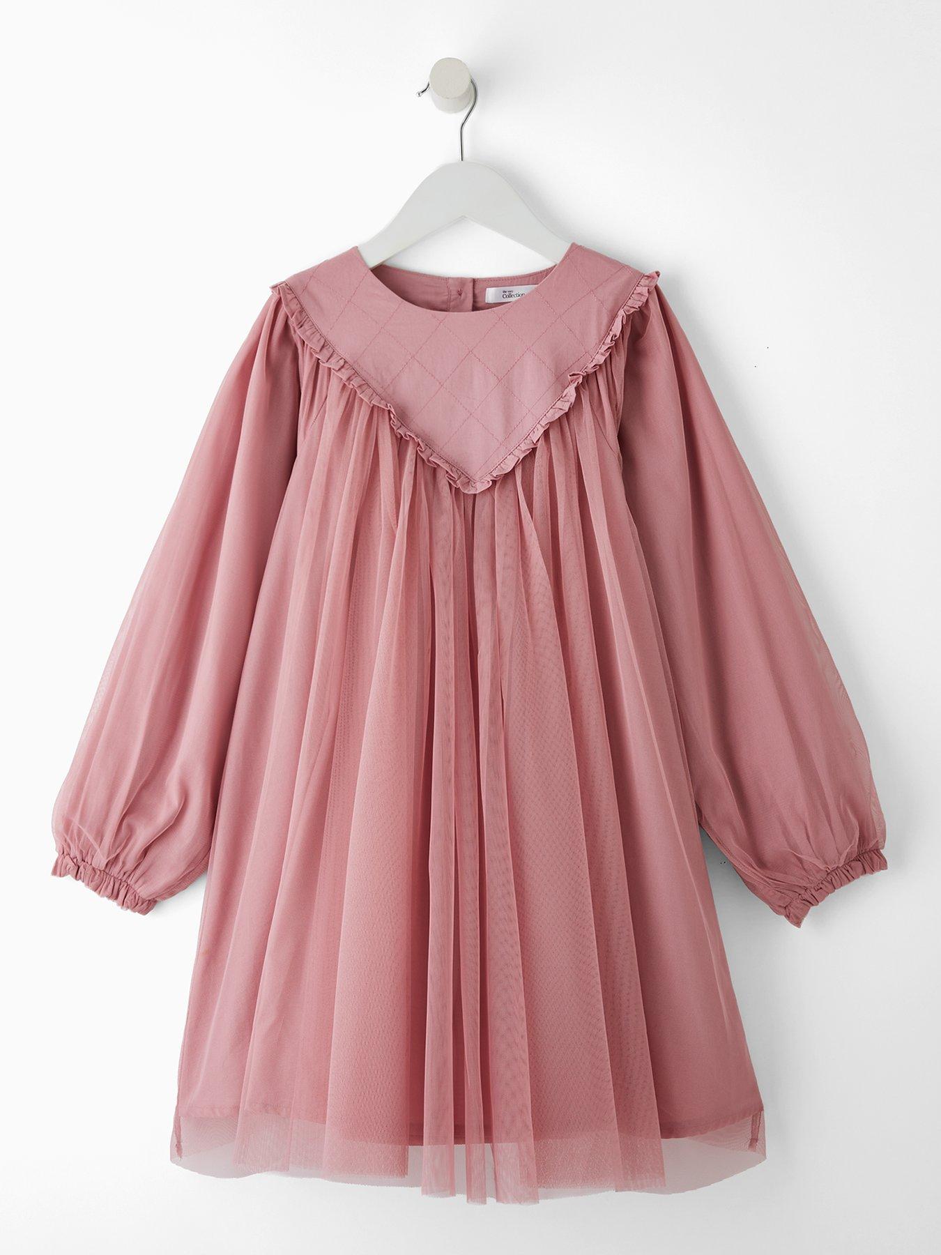 The Very Collection Girls Mesh Long Sleeve Dress - Pink | Very
