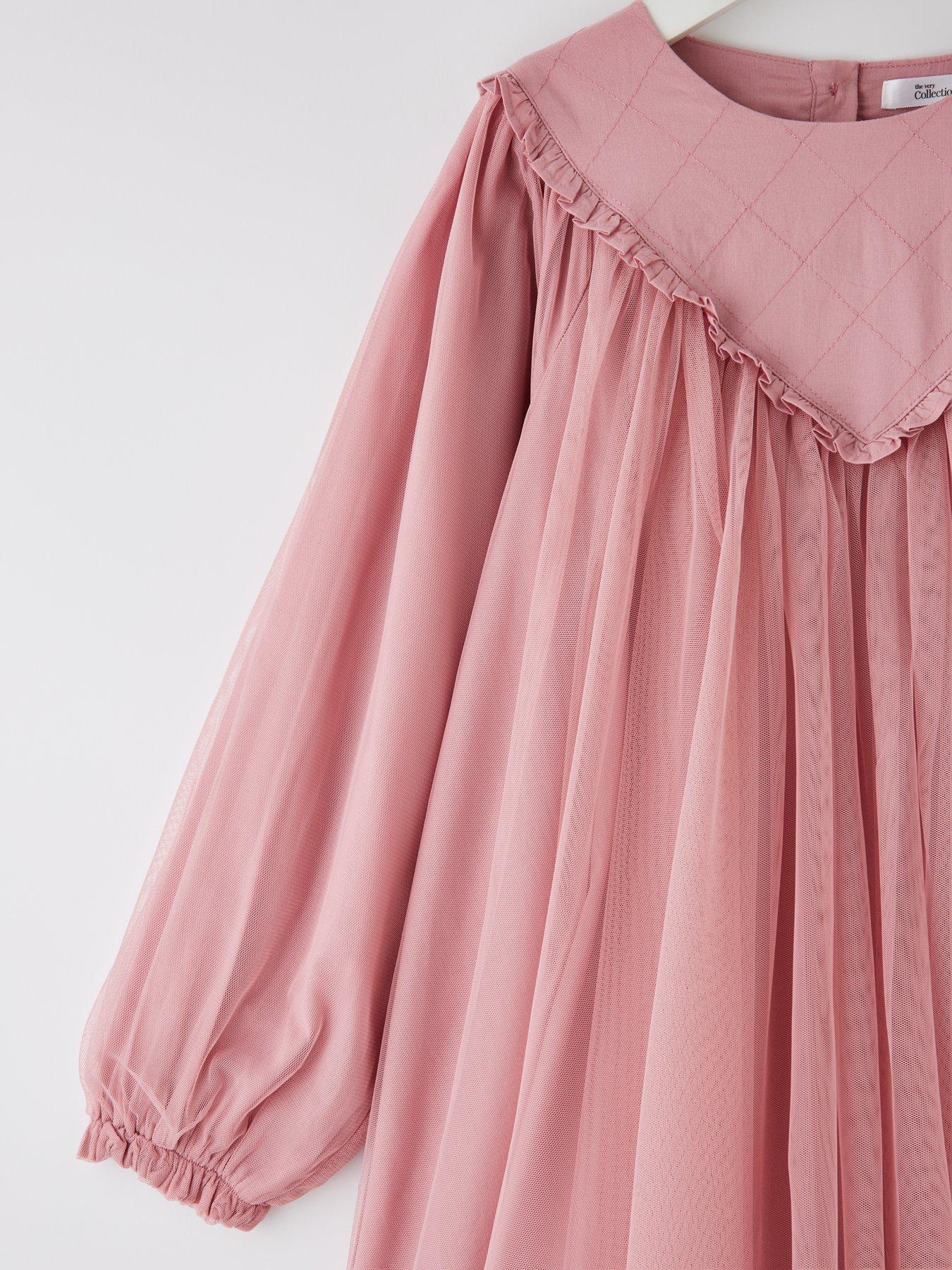 The Very Collection Girls Mesh Long Sleeve Dress - Pink | Very