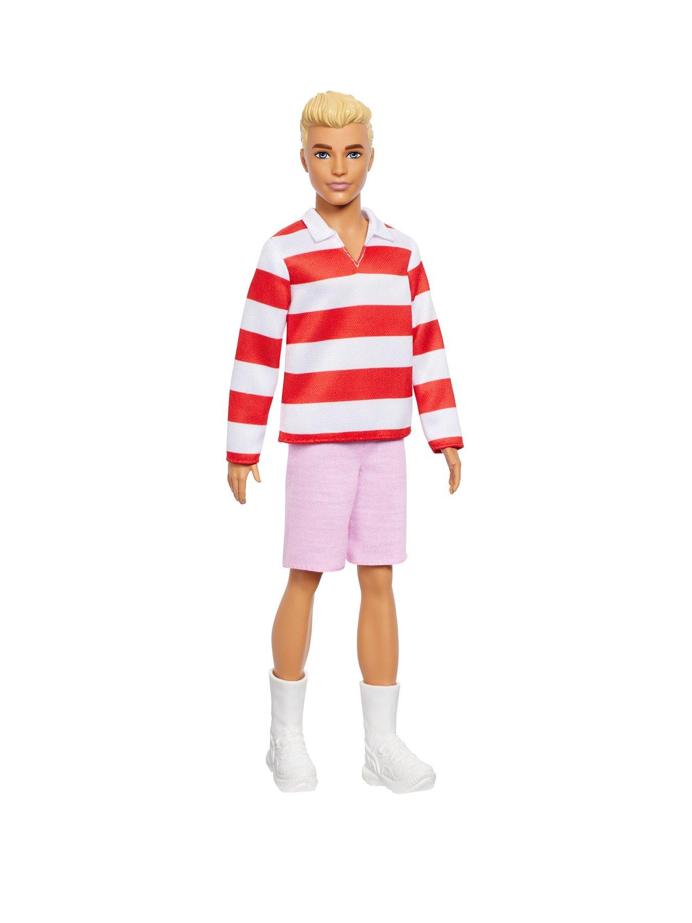 Barbie Fashionistas Ken Doll #241 in Red Striped Top and Pink Shorts with White Sneakers, Blonde