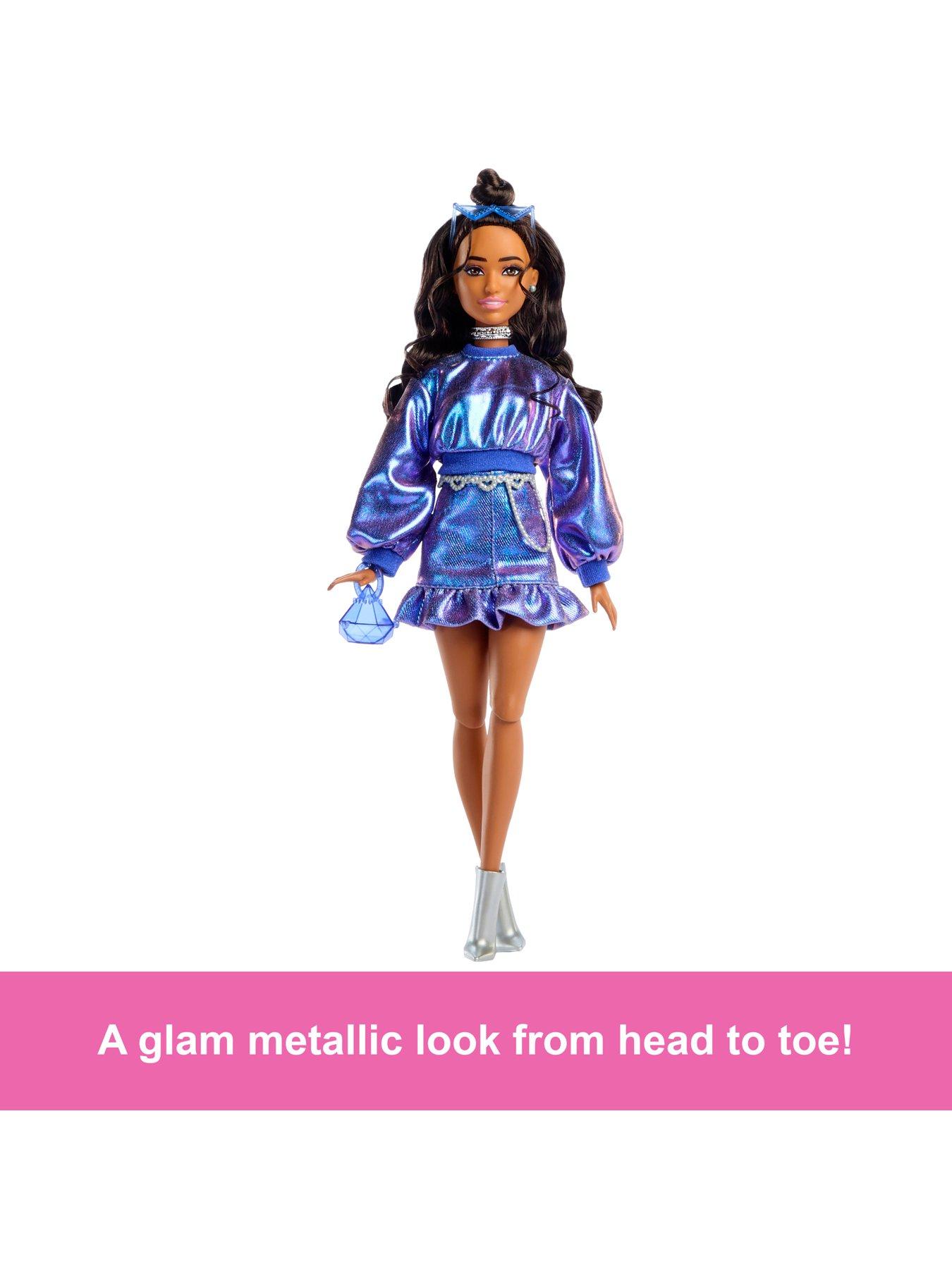 Barbie Deluxe Style Fashion Doll #7 in Metallic Blue Top and Skirt