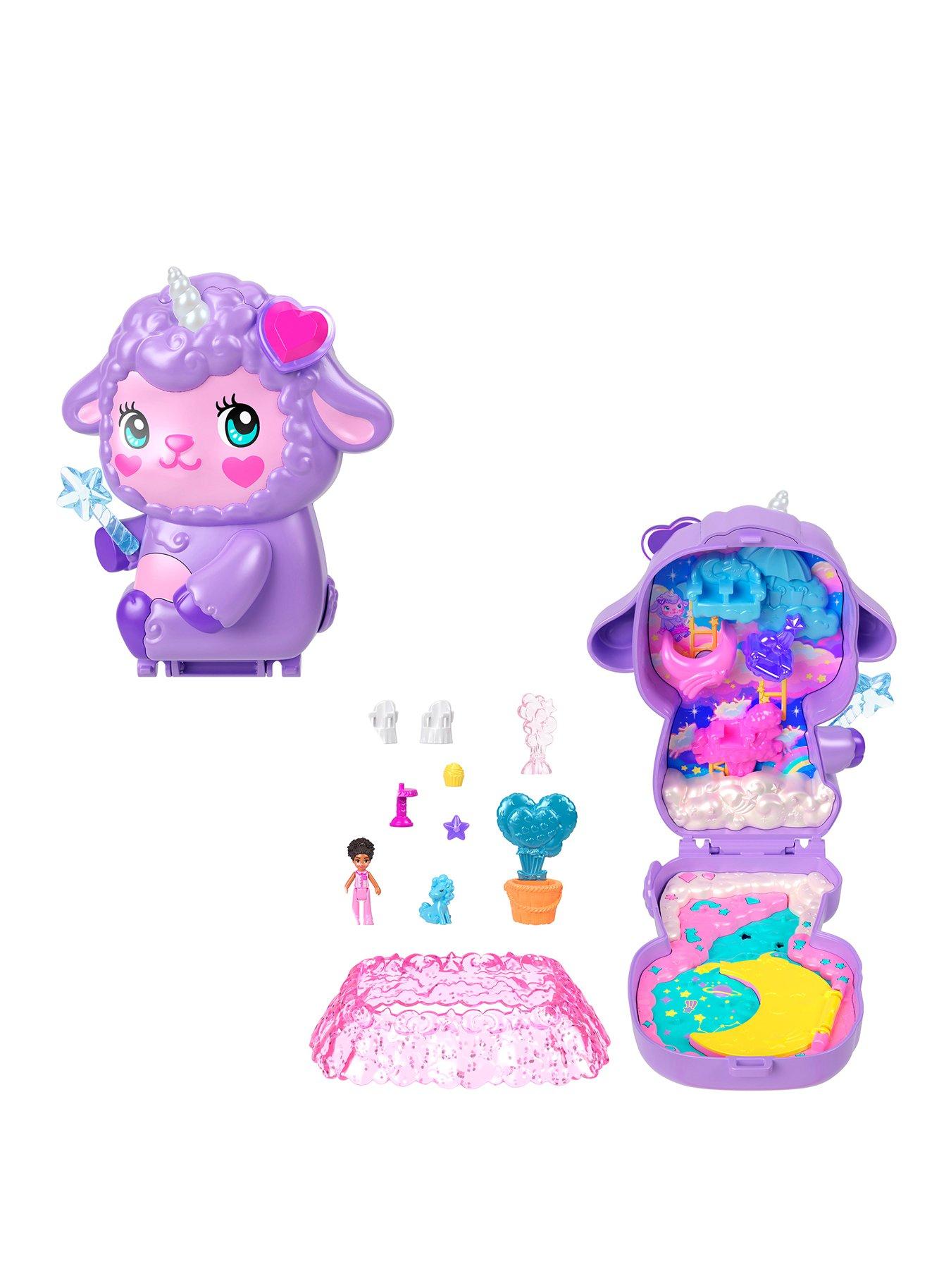 undefined Cozy Dreamland Lamb Compact Playset with 1 Micro Doll and Pet Unicorn, Travel Toy with Food  &  Styling Accessories