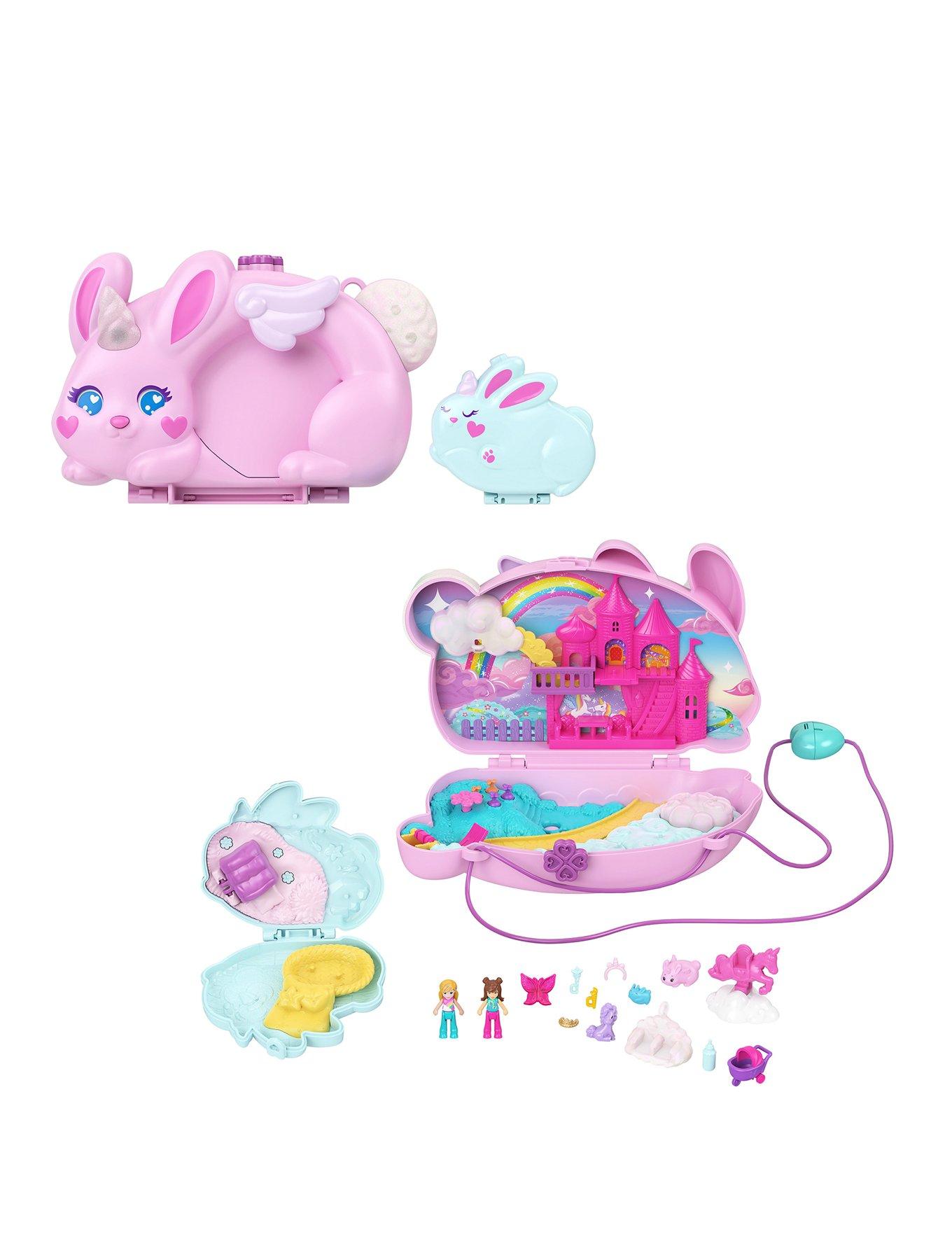 Polly Pocket 2-in-1 Bunny Fun Compact, Wearable Purse Playset with 2 Dolls  &  12 Accessories Including Pets