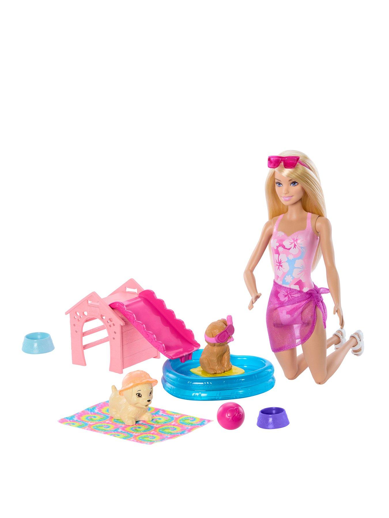 undefined Barbie Puppy Pool Party Playset with Doll, Pool, Doghouse  &  Slide, 2 Pet Figures  &  6 Accessories