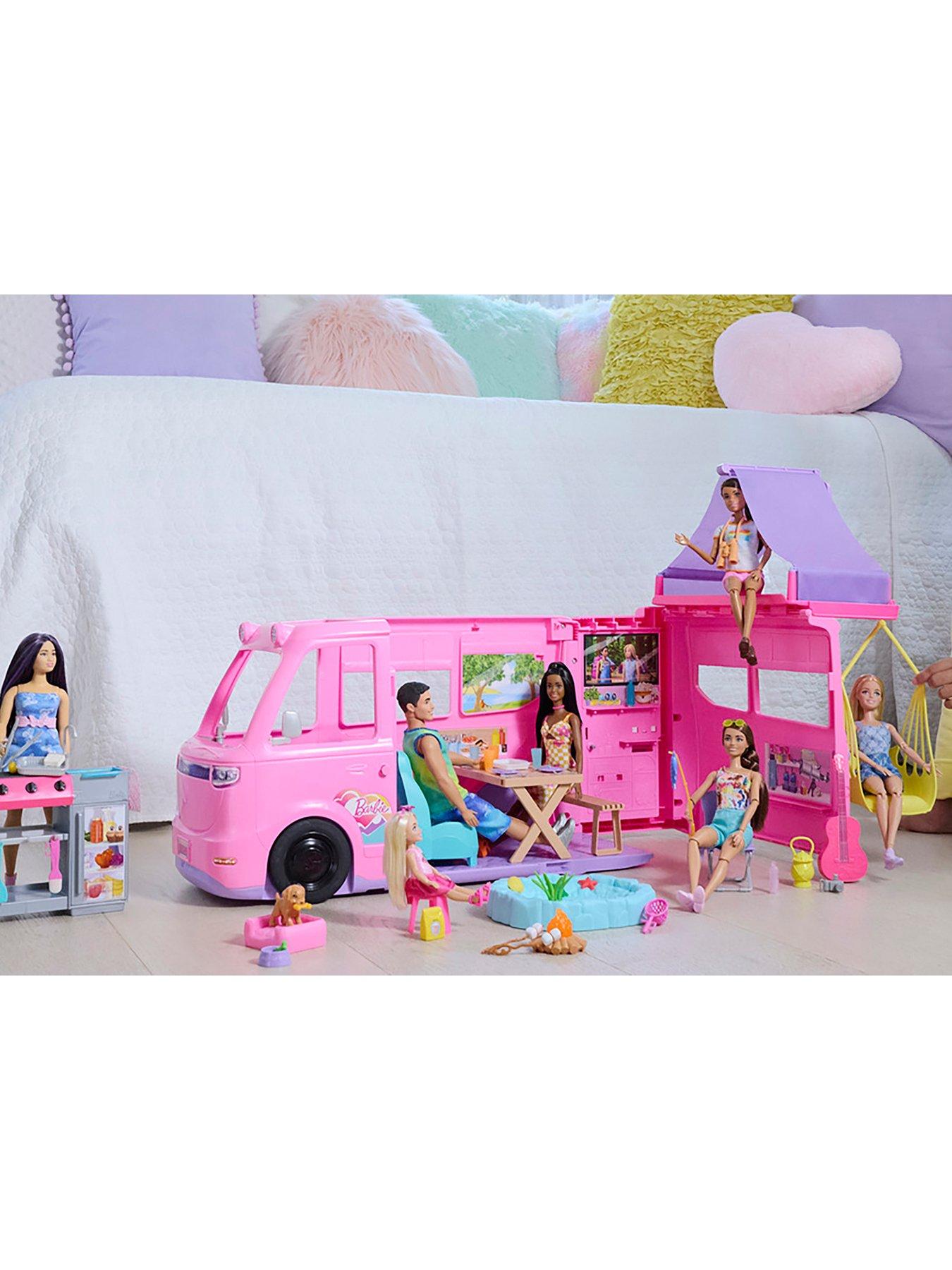 Barbie Dream Camper Playset with Roof Tent, BBQ Grill with Colour