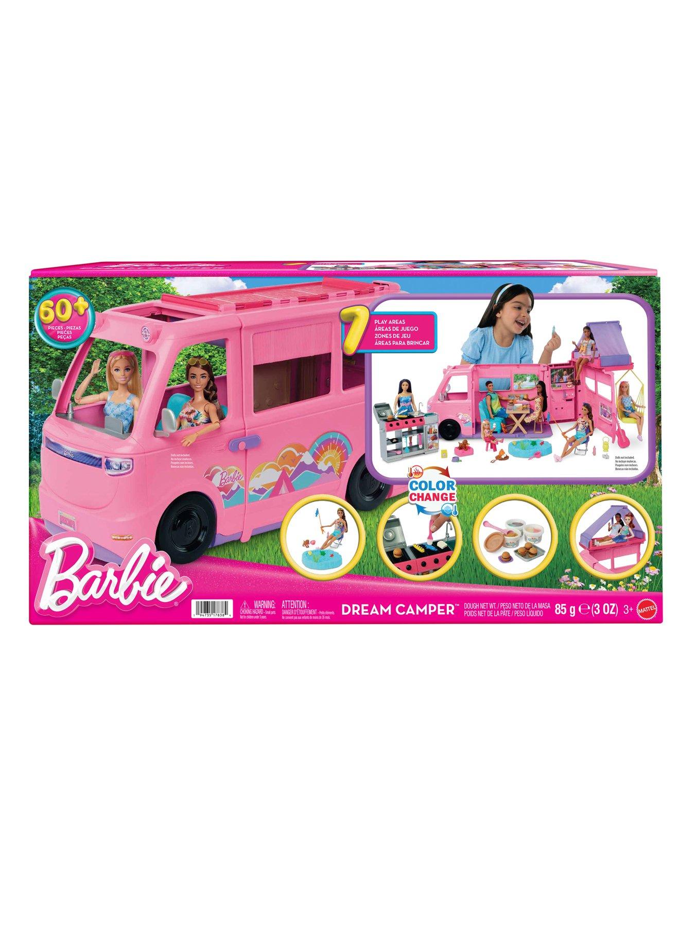 Barbie Dream Camper Playset with Roof Tent, BBQ Grill with Colour