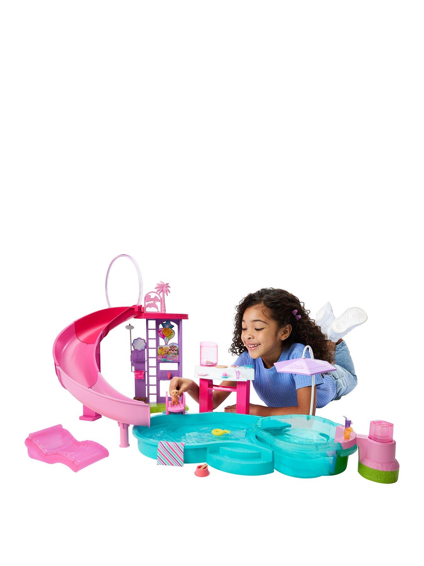 Barbie Dream Pool Playset with Slide  &  Bubbling Hot Tub, 20+ Accessories Including Pet, Floaties  &  More