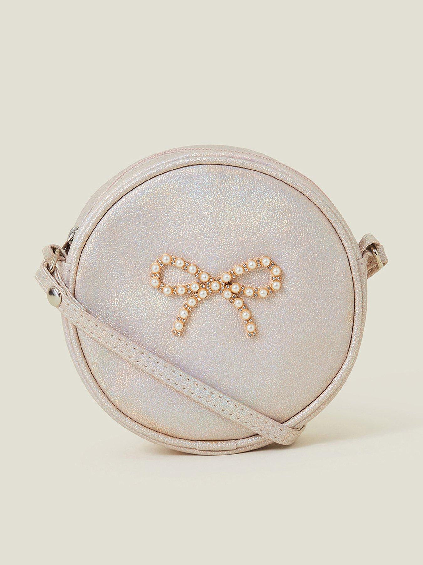 undefined Girls Pearl Bow Round Bag - Pink