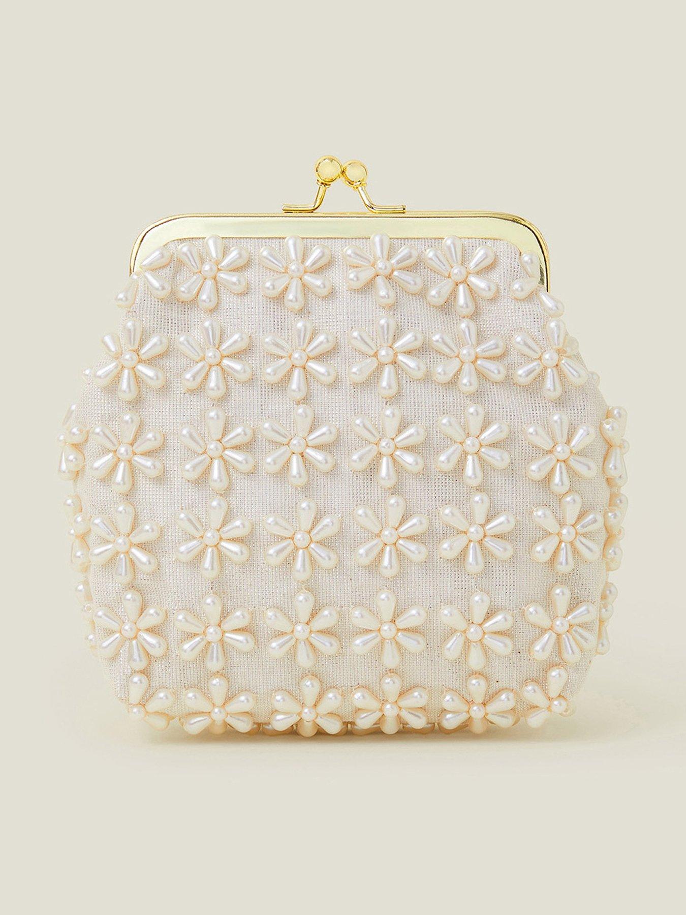 undefined Girls Pearl Flower Clip Frame Bag - Light Cream