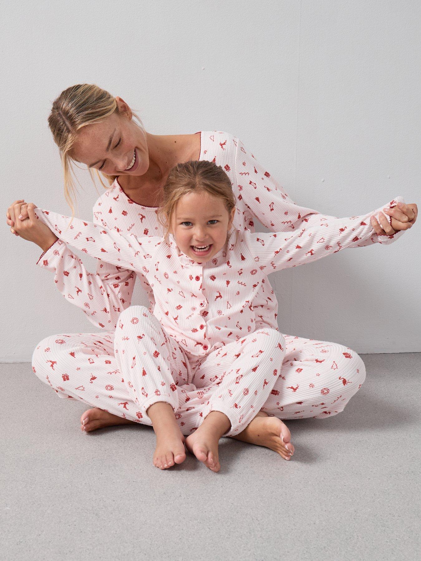 Image 1 of 5 of The Very Collection Girls Mini Me Family Christmas Pj Pointelle Henley And Jogger Set - Pink
