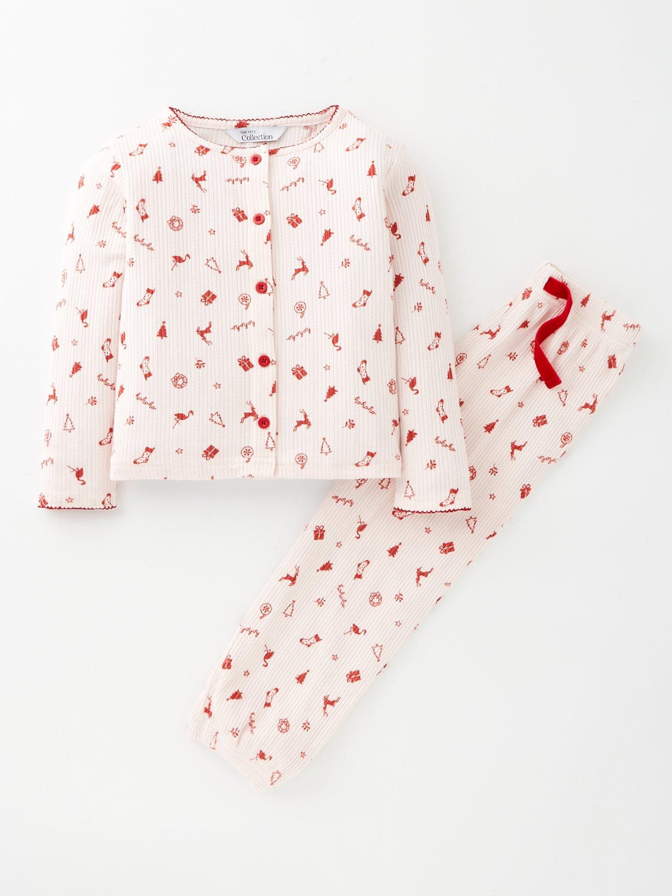 Image 2 of 5 of The Very Collection Girls Mini Me Family Christmas Pj Pointelle Henley And Jogger Set - Pink