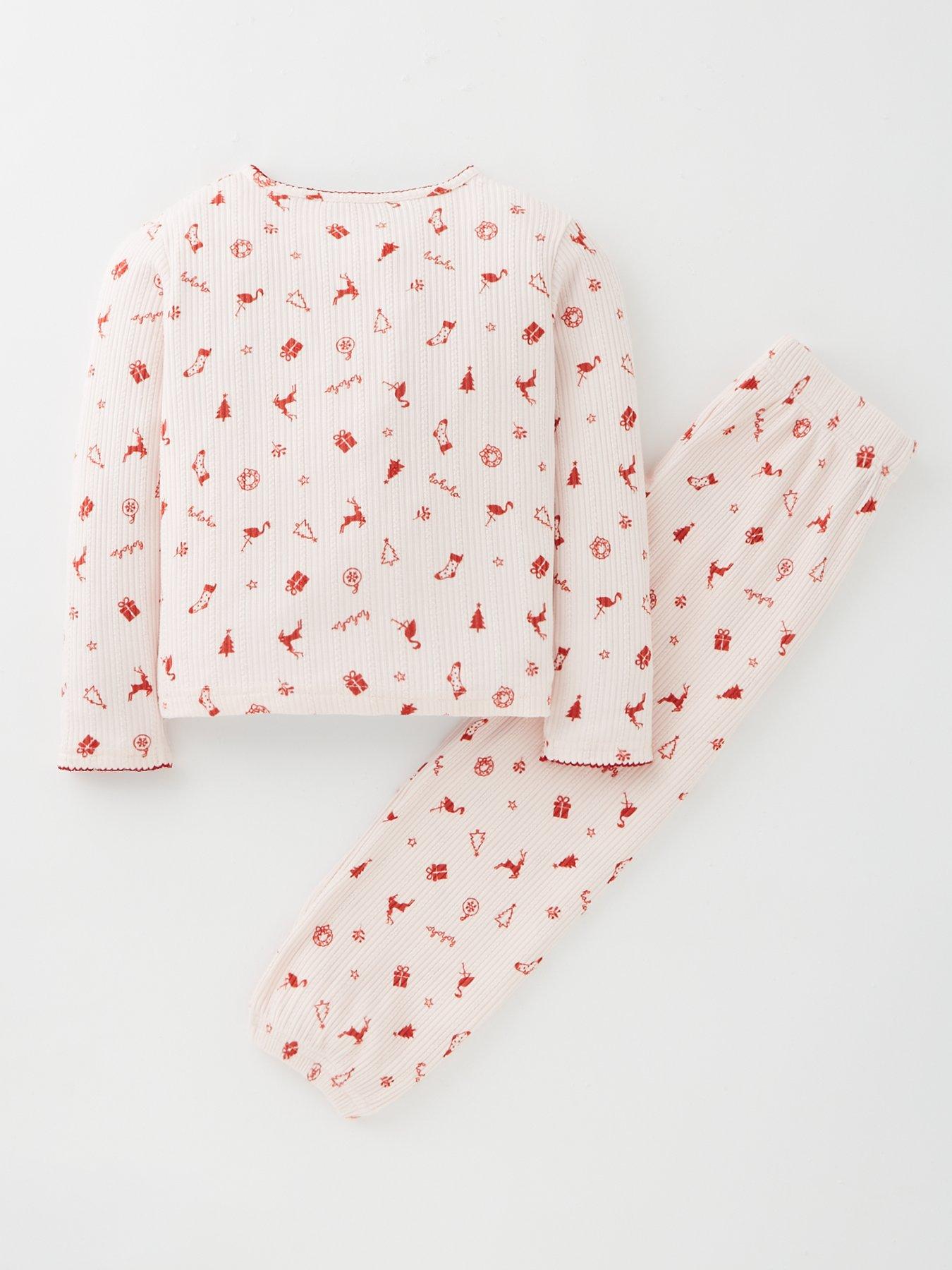 Image 3 of 5 of The Very Collection Girls Mini Me Family Christmas Pj Pointelle Henley And Jogger Set - Pink