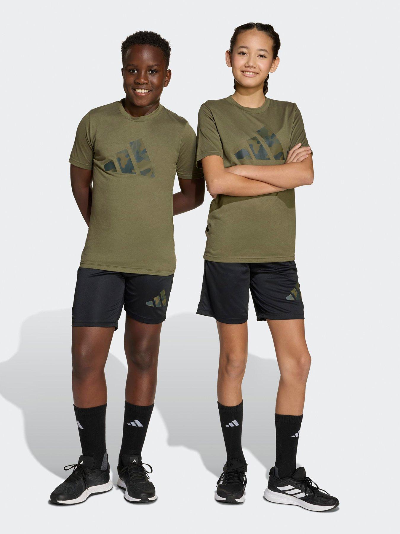 adidas Unisex Junior Training Essentials Print T-Shirt  &  Short Set - Khaki