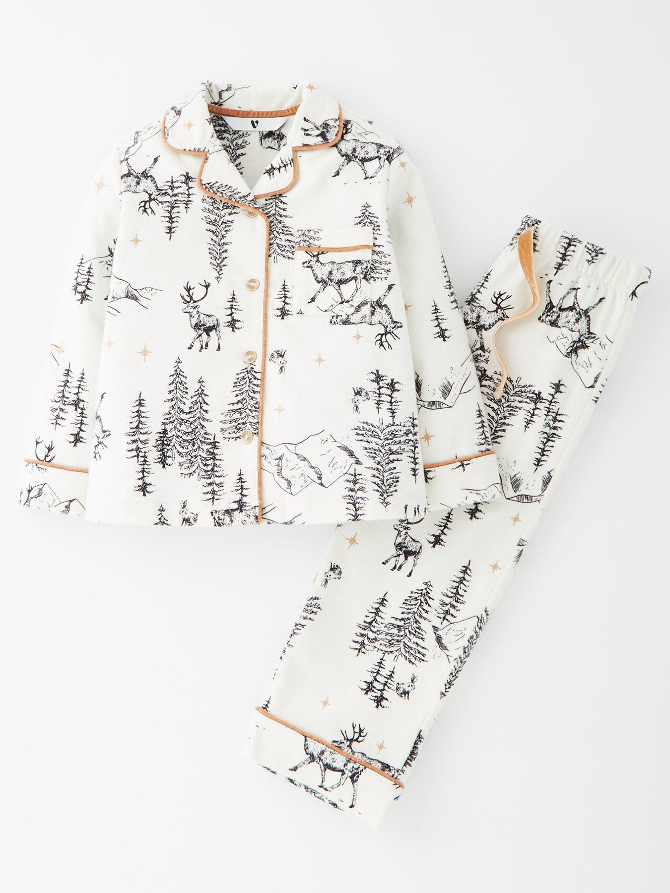 Image 2 of 5 of The Very Collection Kids Family Christmas Pj Winter Wonderland Woven Revere Set- Cream