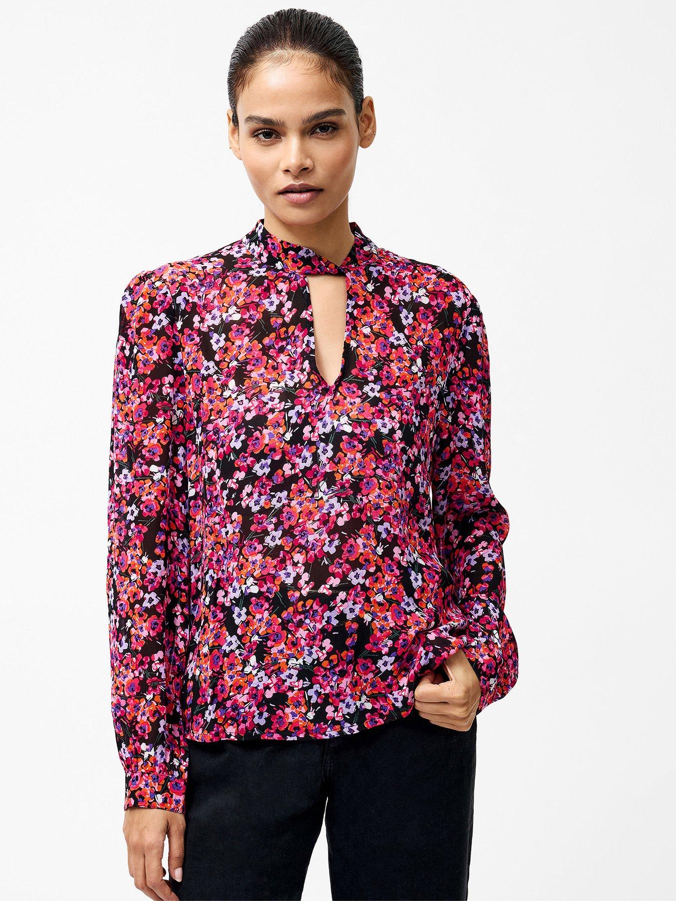 Image of French Connection Floral Print Keyhole Long Sleeve Blouse