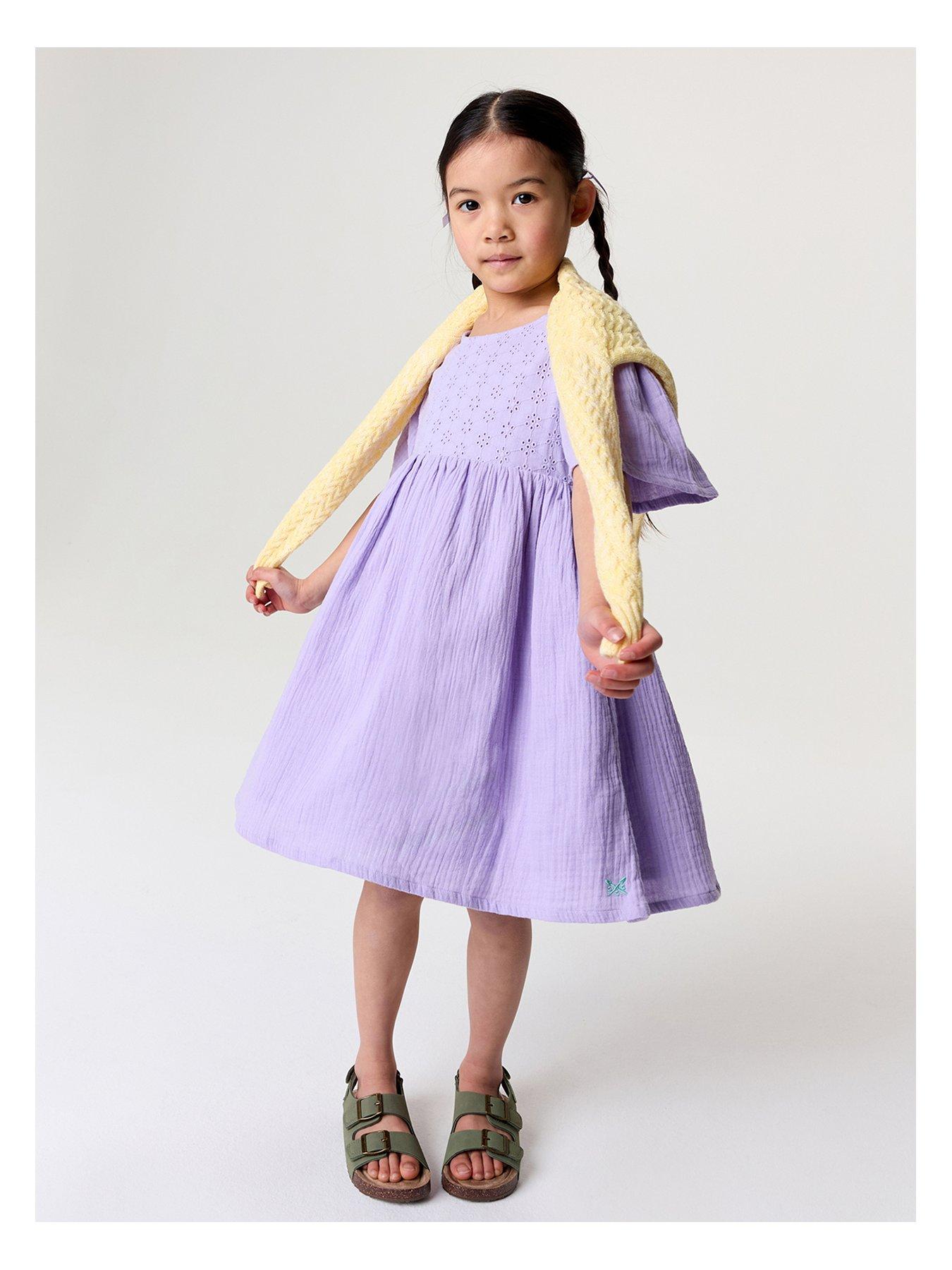 undefined Girls Cotton Broderie Anglaise Dress - Light Purple