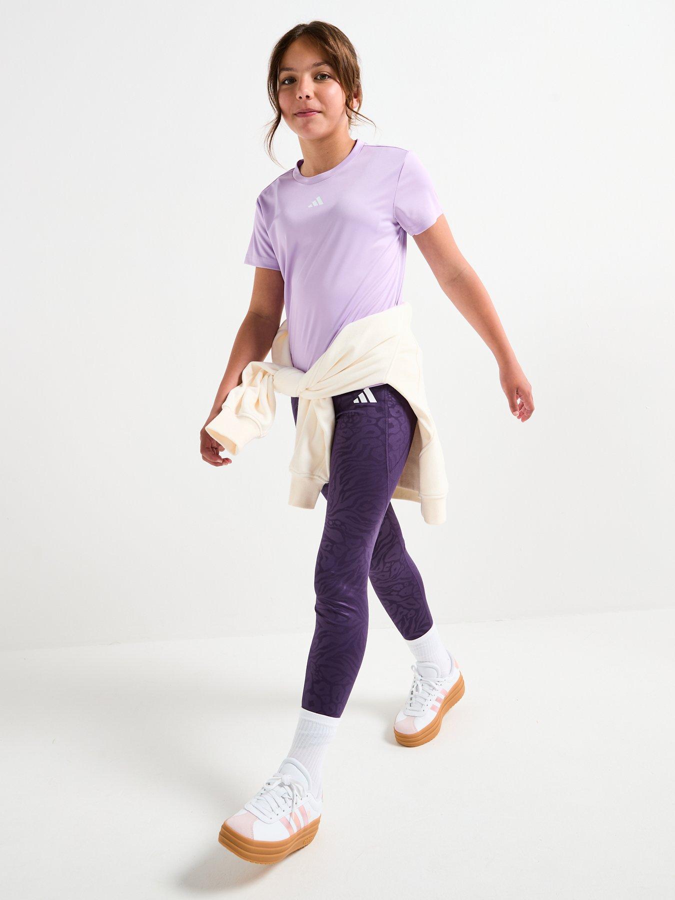 Image 3 of 6 of adidas Girls Junior Training Optime Print Tights - Purple