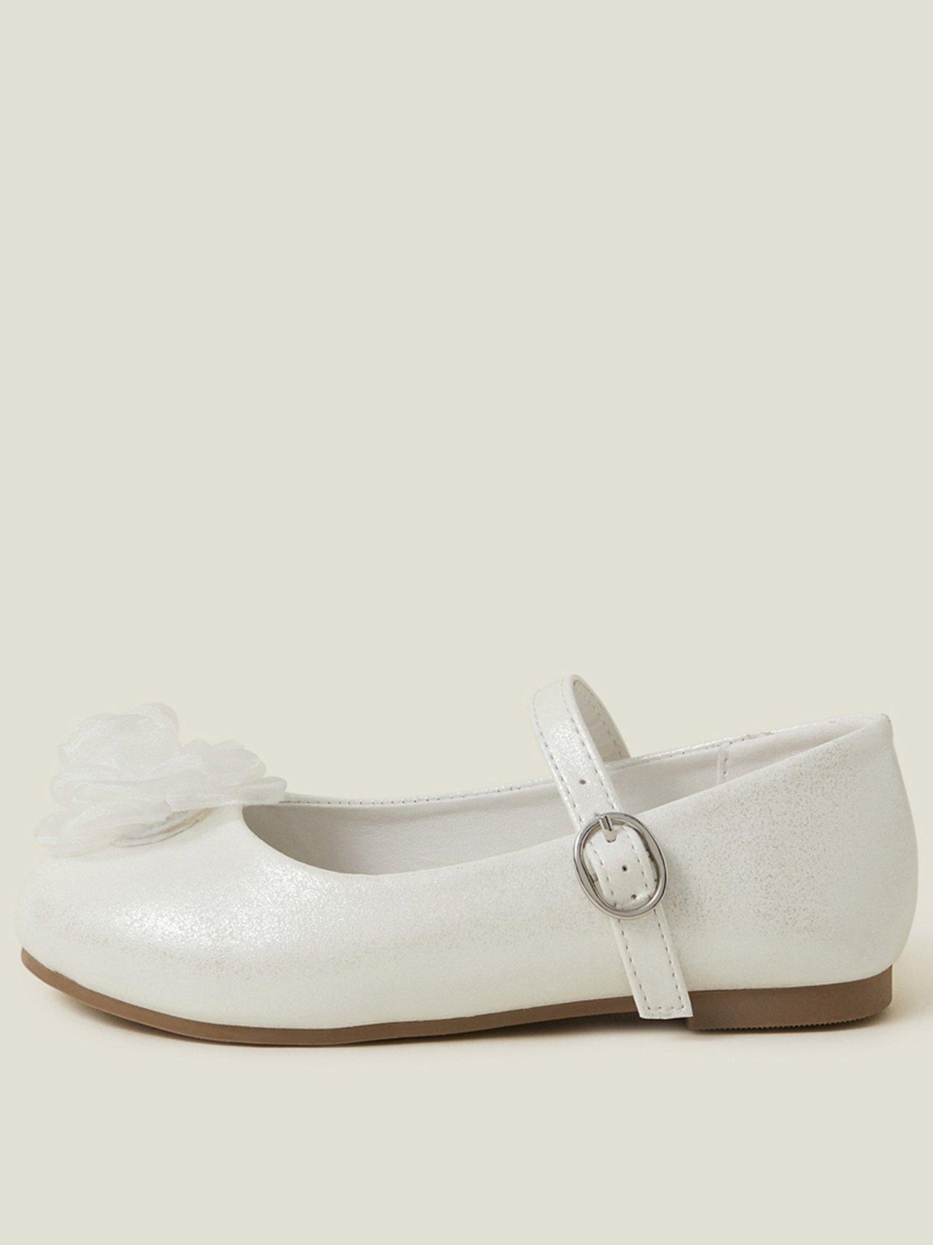 undefined Girls Flower Ballerina Shoes - Light Cream