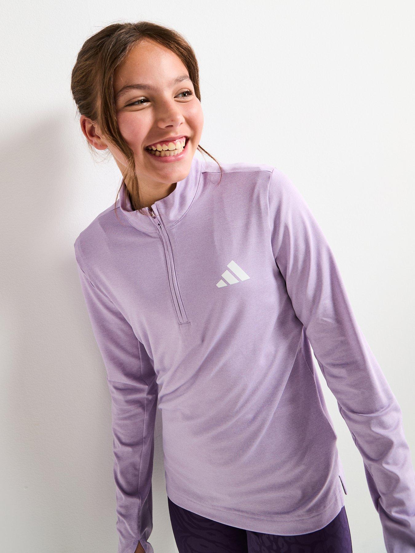 adidas Girls Junior Training Zip Top, White/Powder Plum, Size 14-15 Years