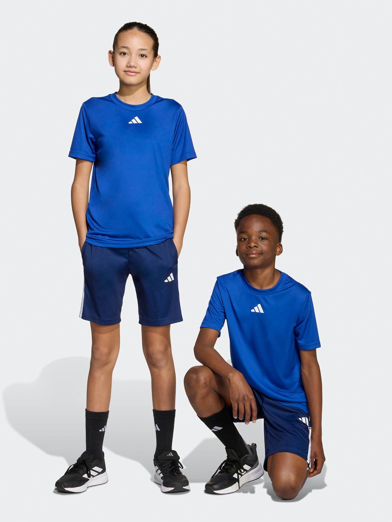 undefined Unisex Junior Training Essentials 3 Stripe T-Shirt  &  Short Set - Blue