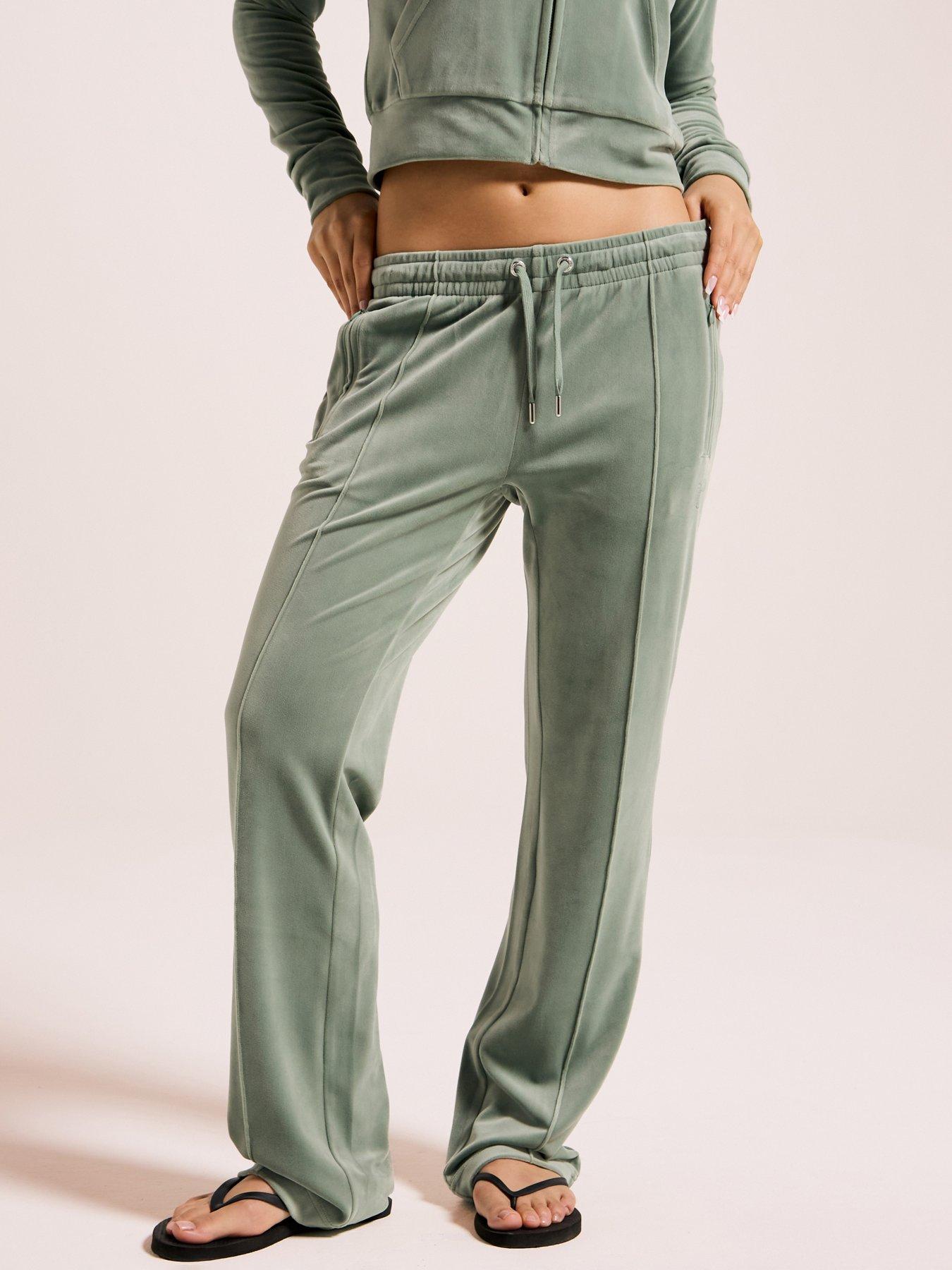 Juicy Couture Velour Track Pant With Diamante Branding - Green