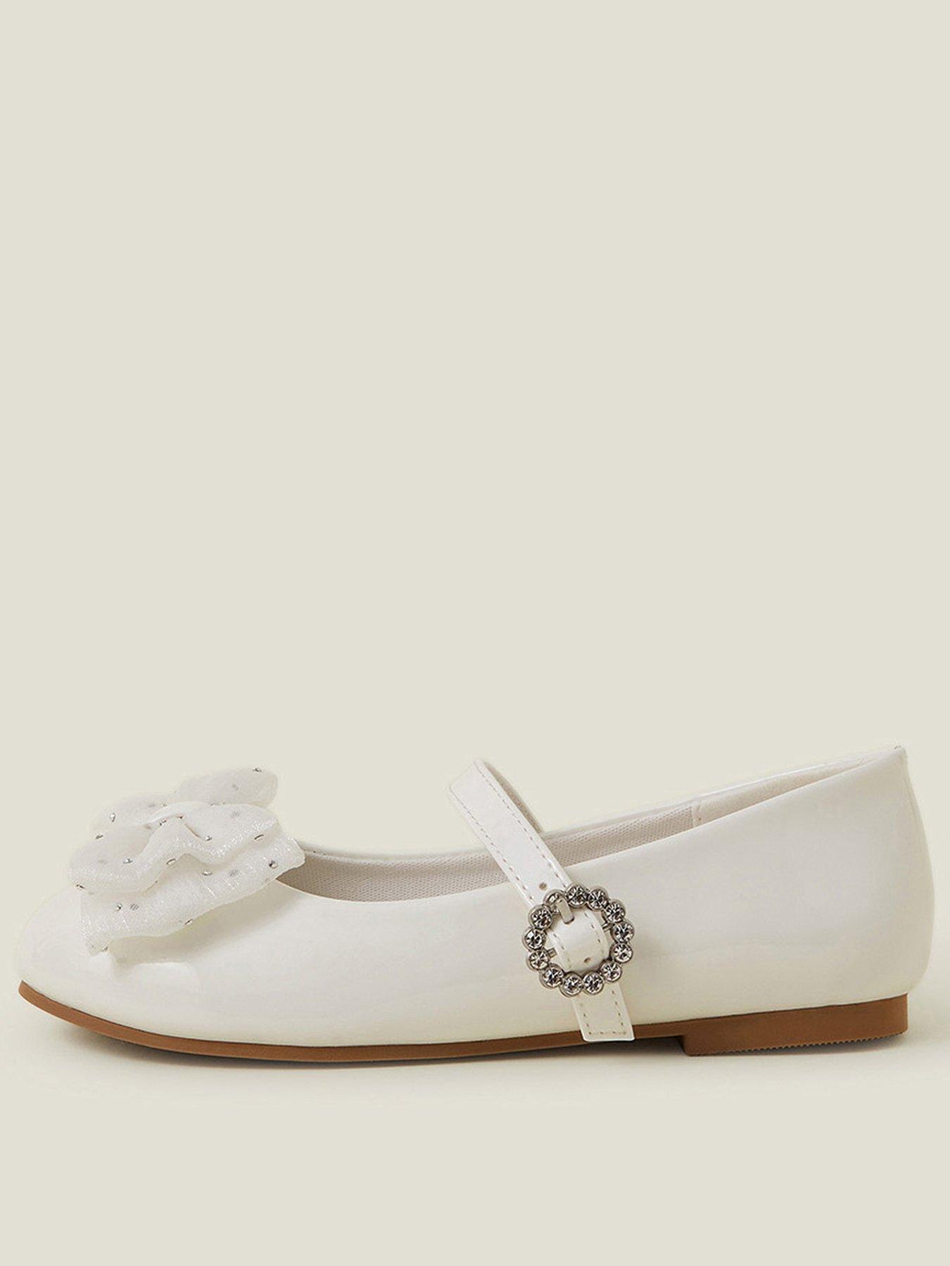 undefined Girls Patent Bow Ballerina Shoes - Light Cream
