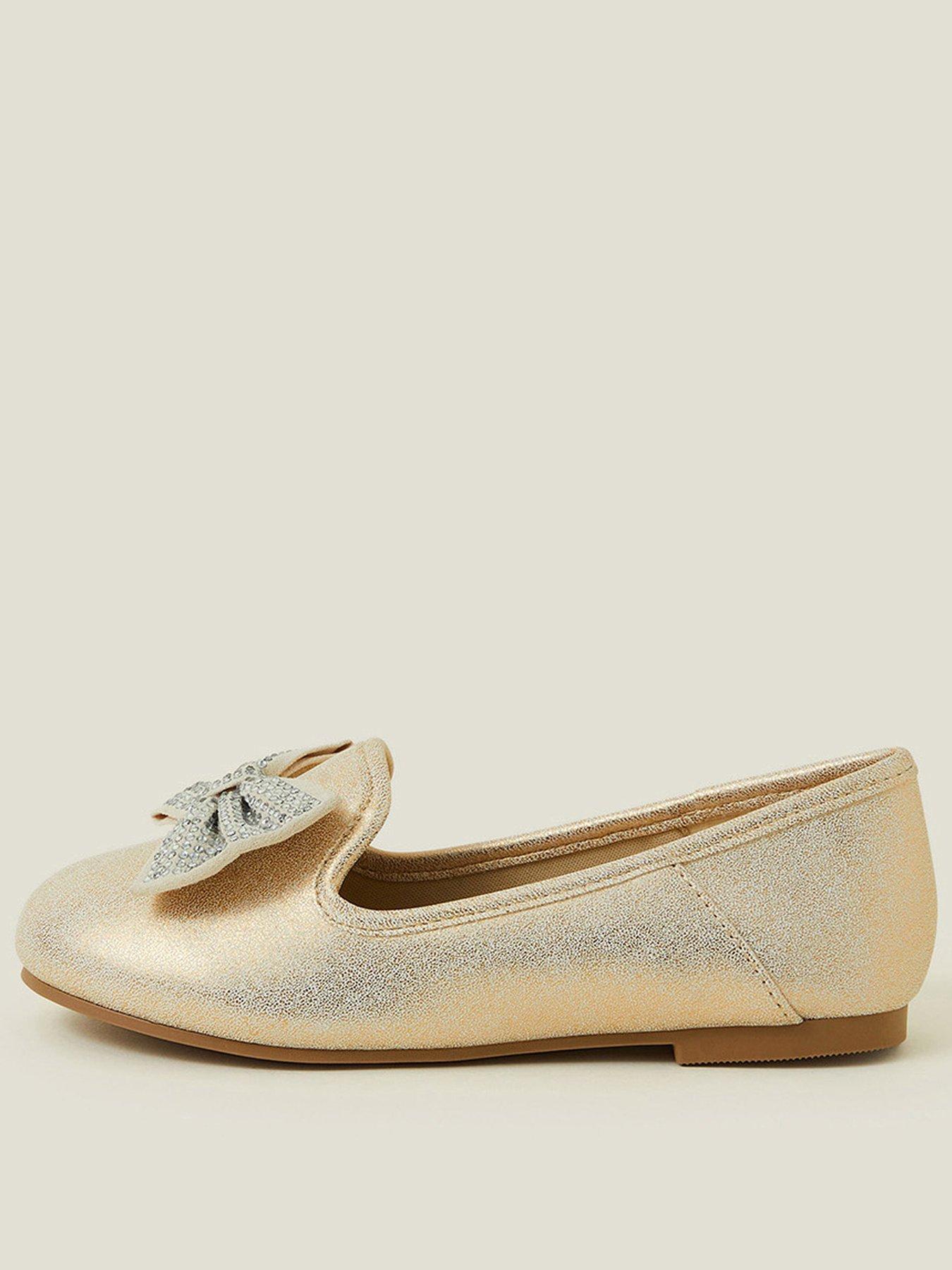 undefined Girls Gem Bow Ballerina Shoes - Gold