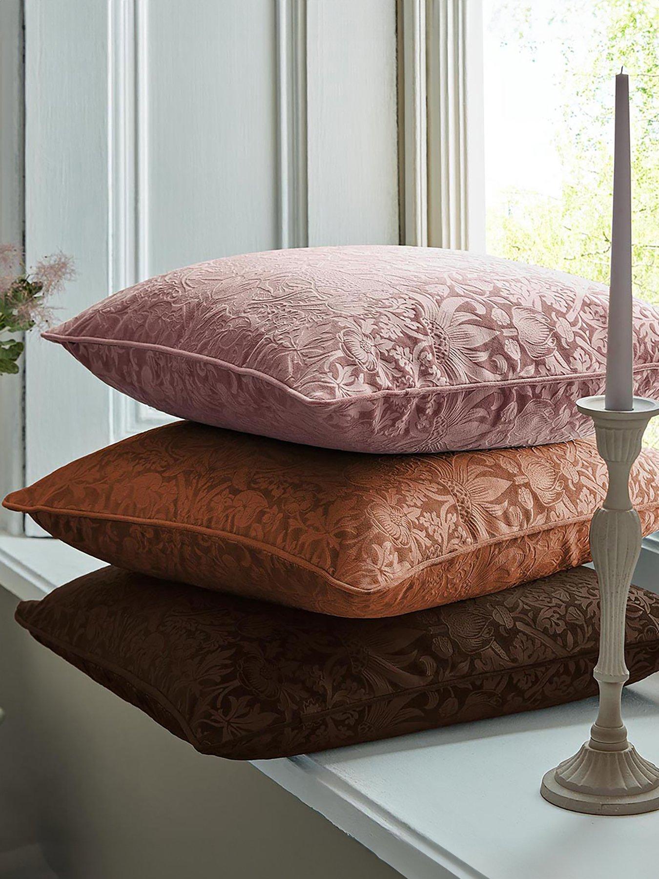Product photograph of William Morris At Home Strawberry Thief Embossed Cushion- Chocolate from very.co.uk