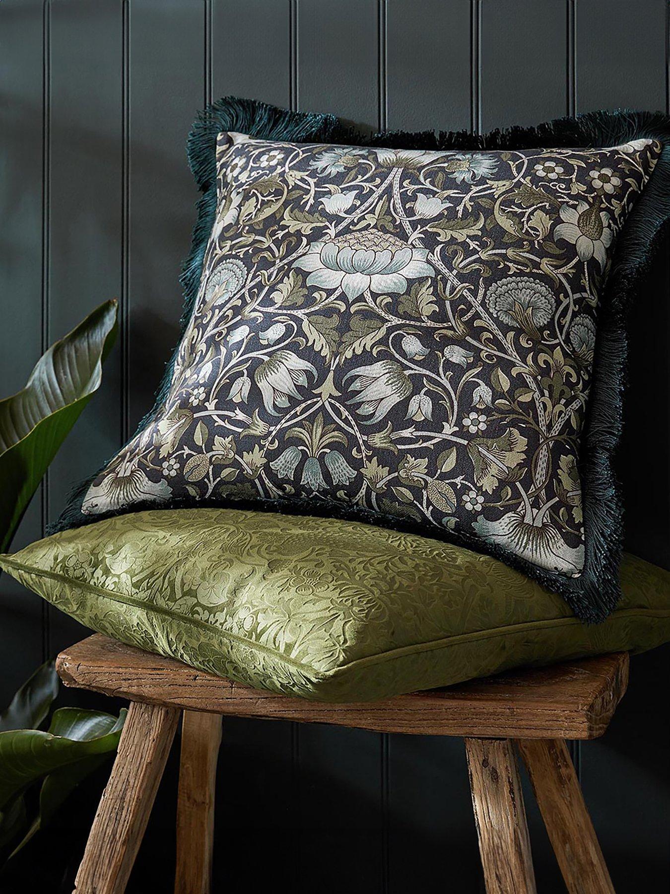 William Morris at Home Strawberry Thief Embossed Cushion in Olive