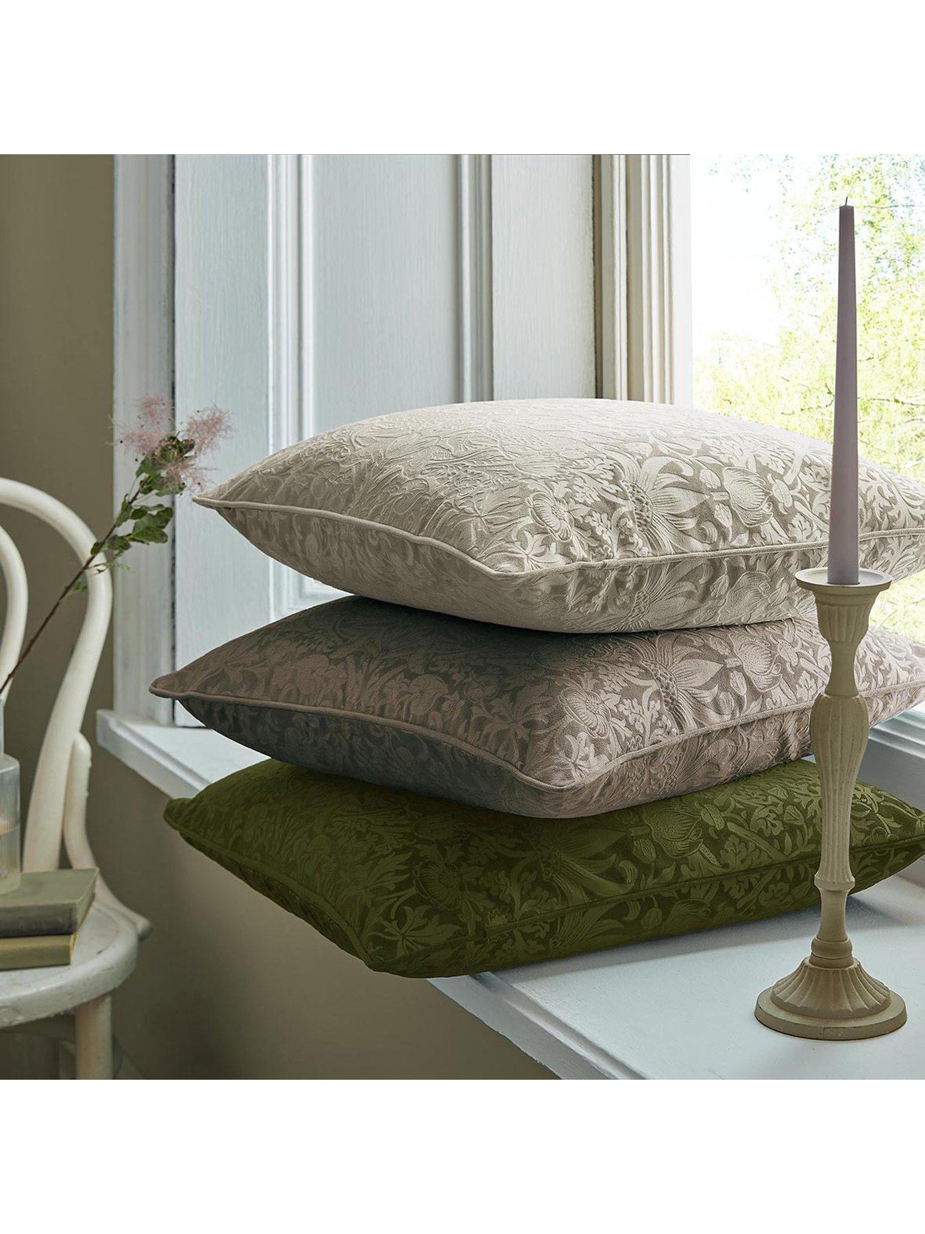 William Morris at Home Strawberry Thief Embossed Cushion in Oyster