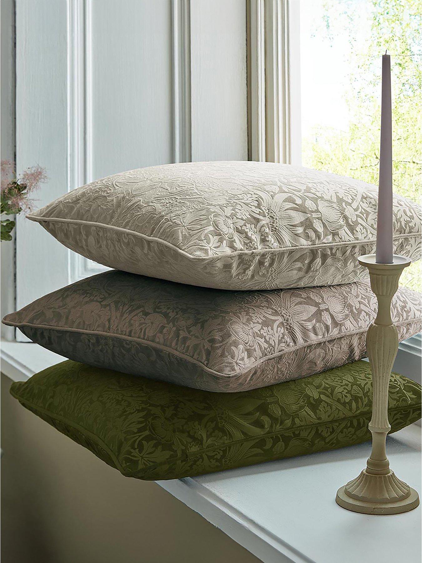 William Morris at Home Strawberry Thief Embossed Cushion in Porcini