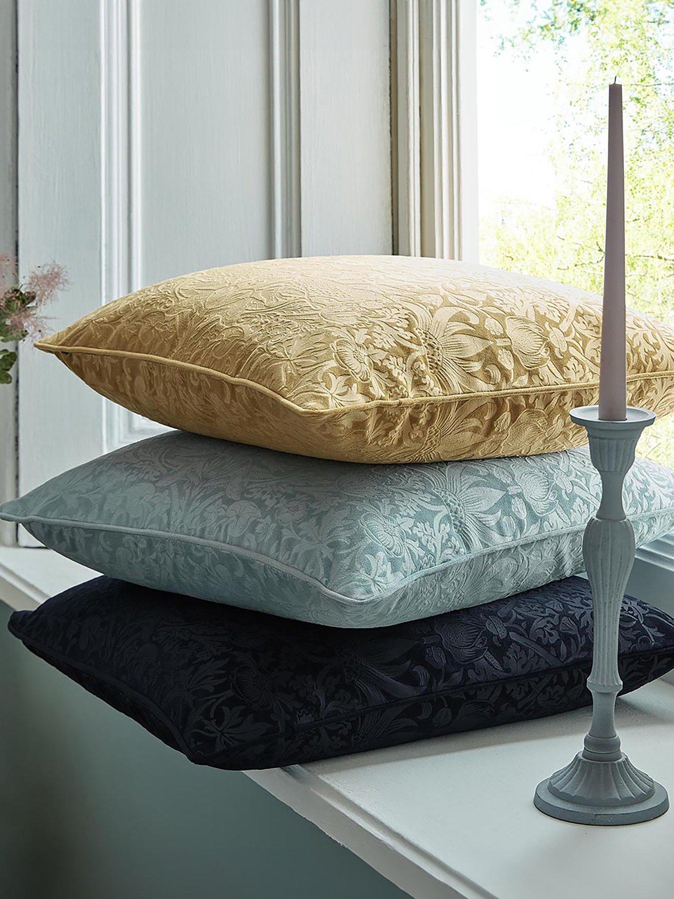 William Morris at Home Strawberry Thief Embossed Cushion in Prussian Blue