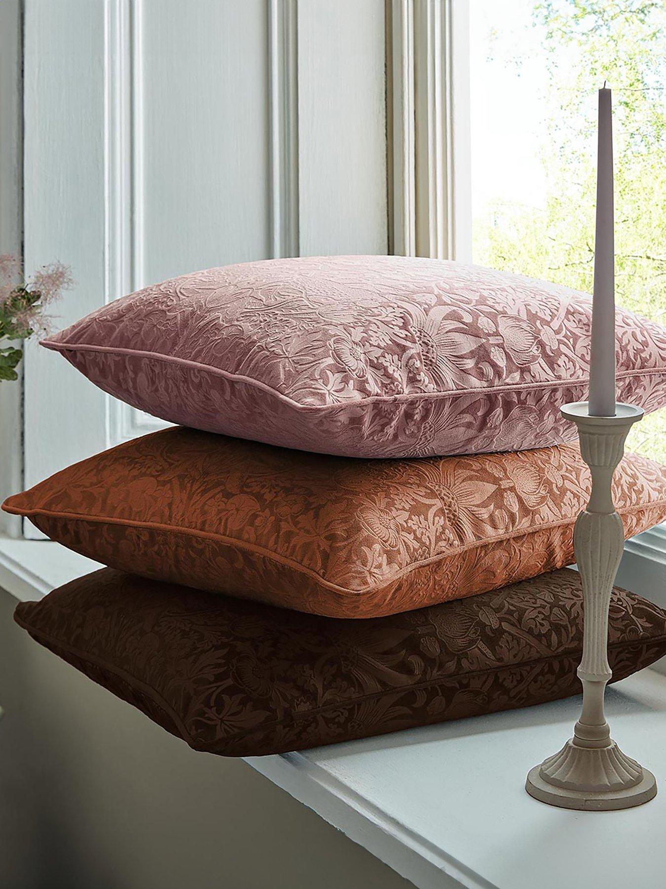 Product photograph of William Morris At Home Strawberry Thief Embossed Cushion- Saffron from very.co.uk
