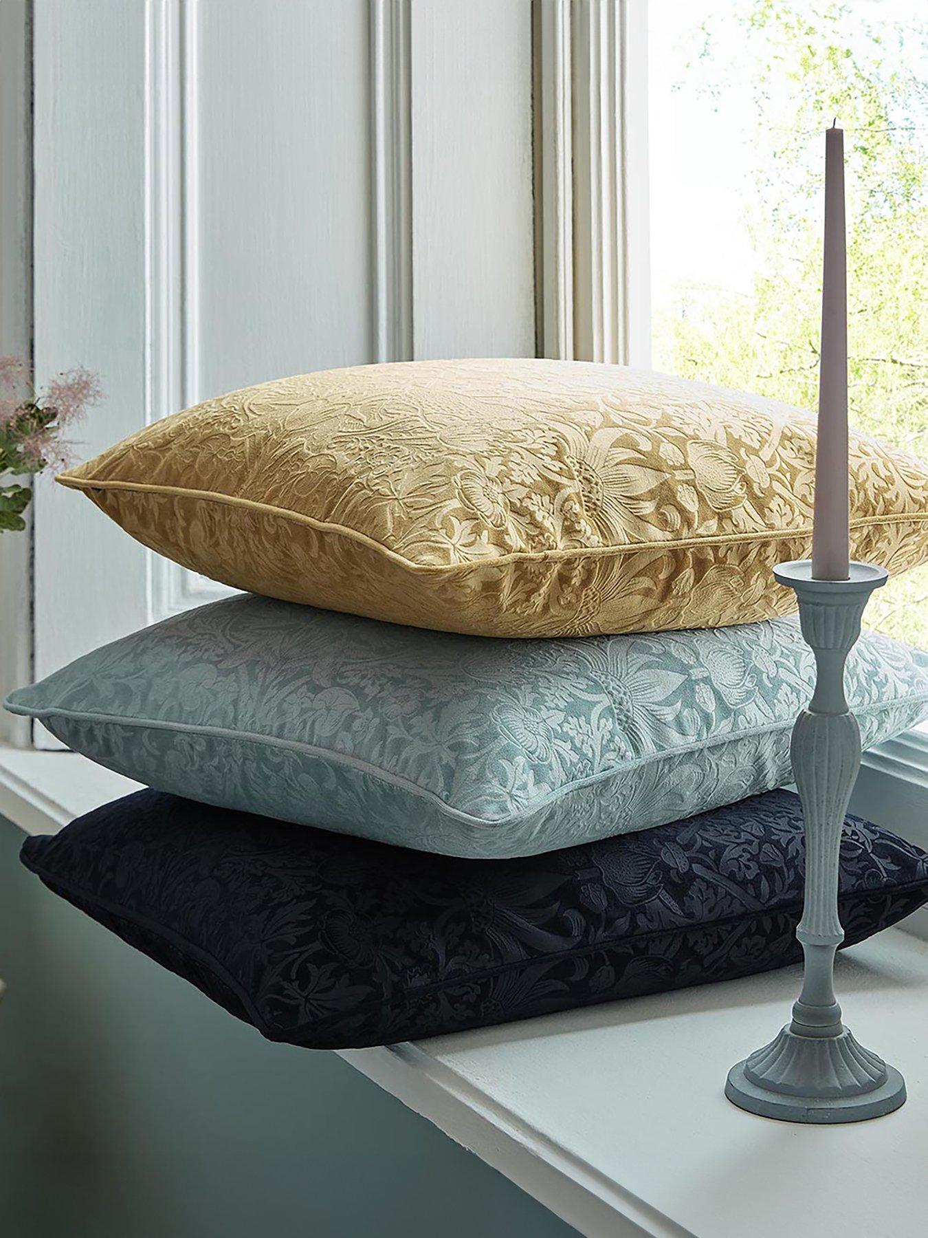 undefined Strawberry Thief Embossed Cushion in Seafoam