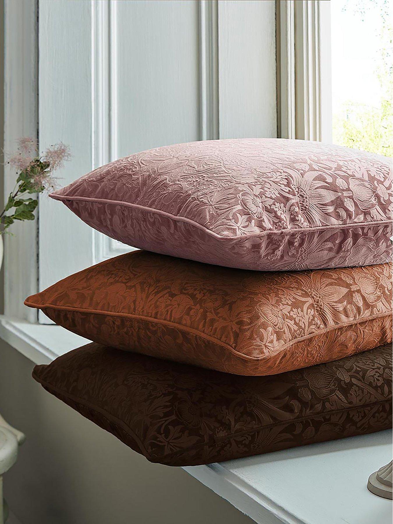 Product photograph of William Morris At Home Strawberry Thief Embossed Cushion- Tearose from very.co.uk