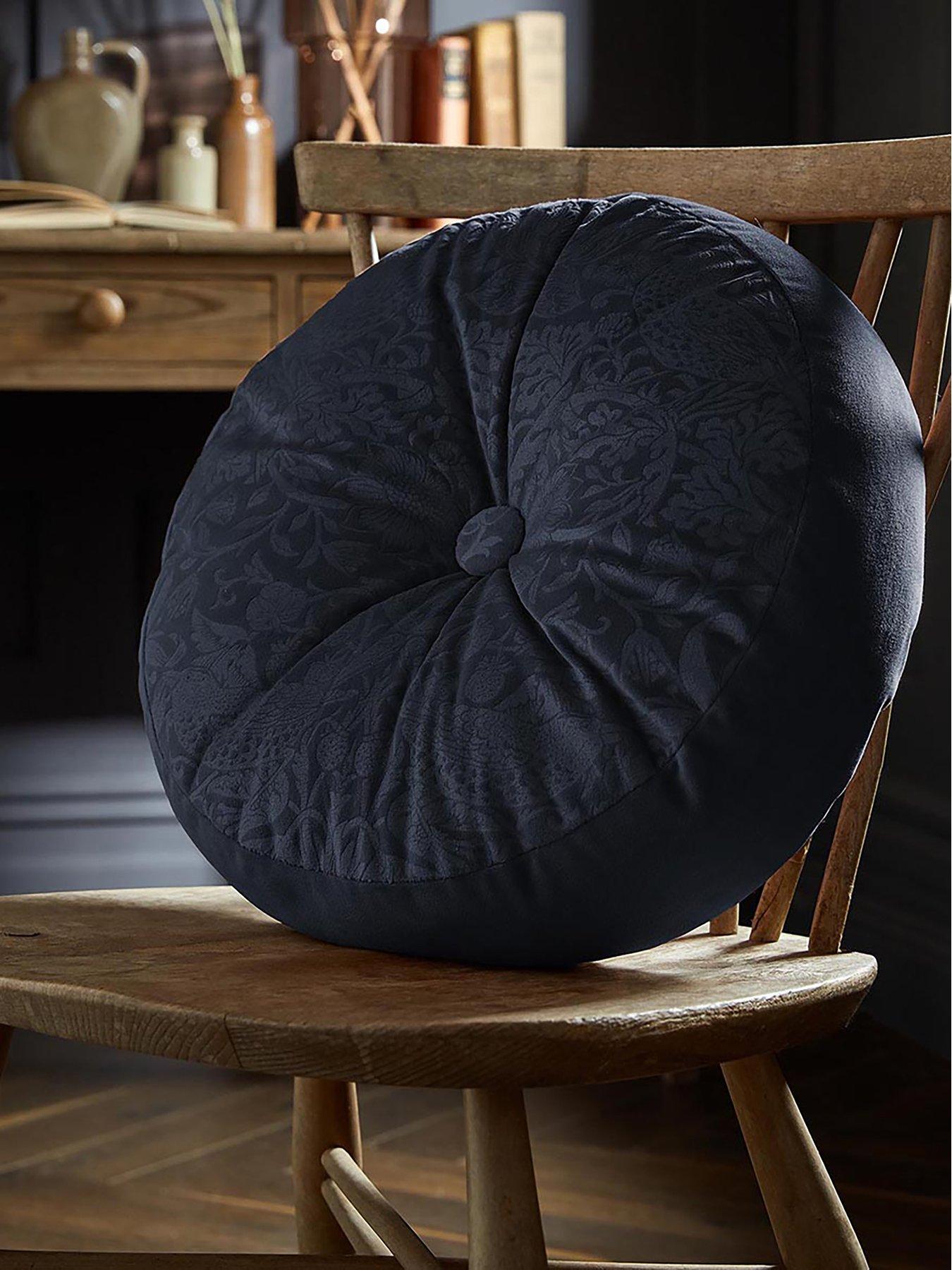 Image 1 of 2 of William Morris at Home Strawberry Thief Embossed Circular Cushion in Prussian Blue