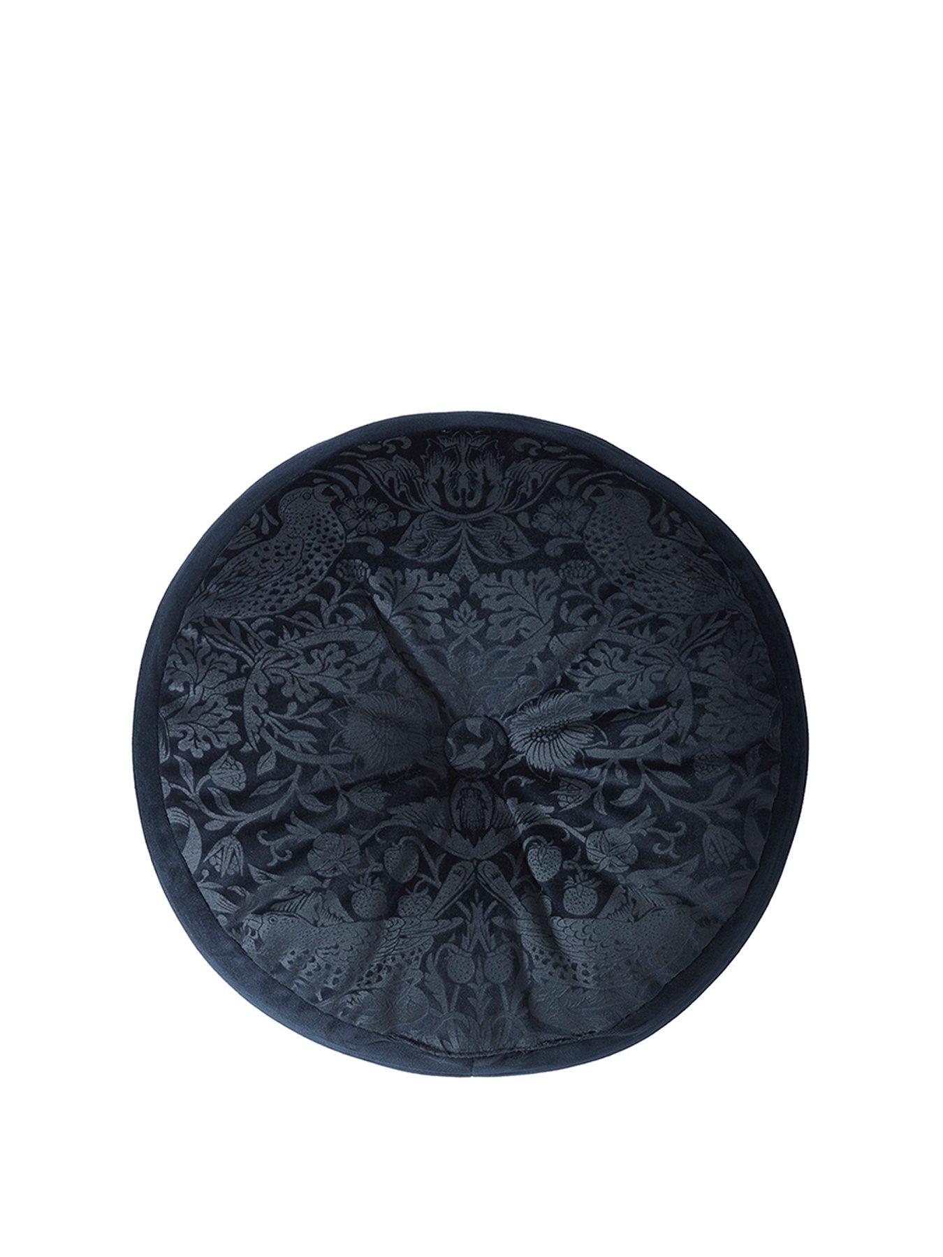 Image 2 of 2 of William Morris at Home Strawberry Thief Embossed Circular Cushion in Prussian Blue