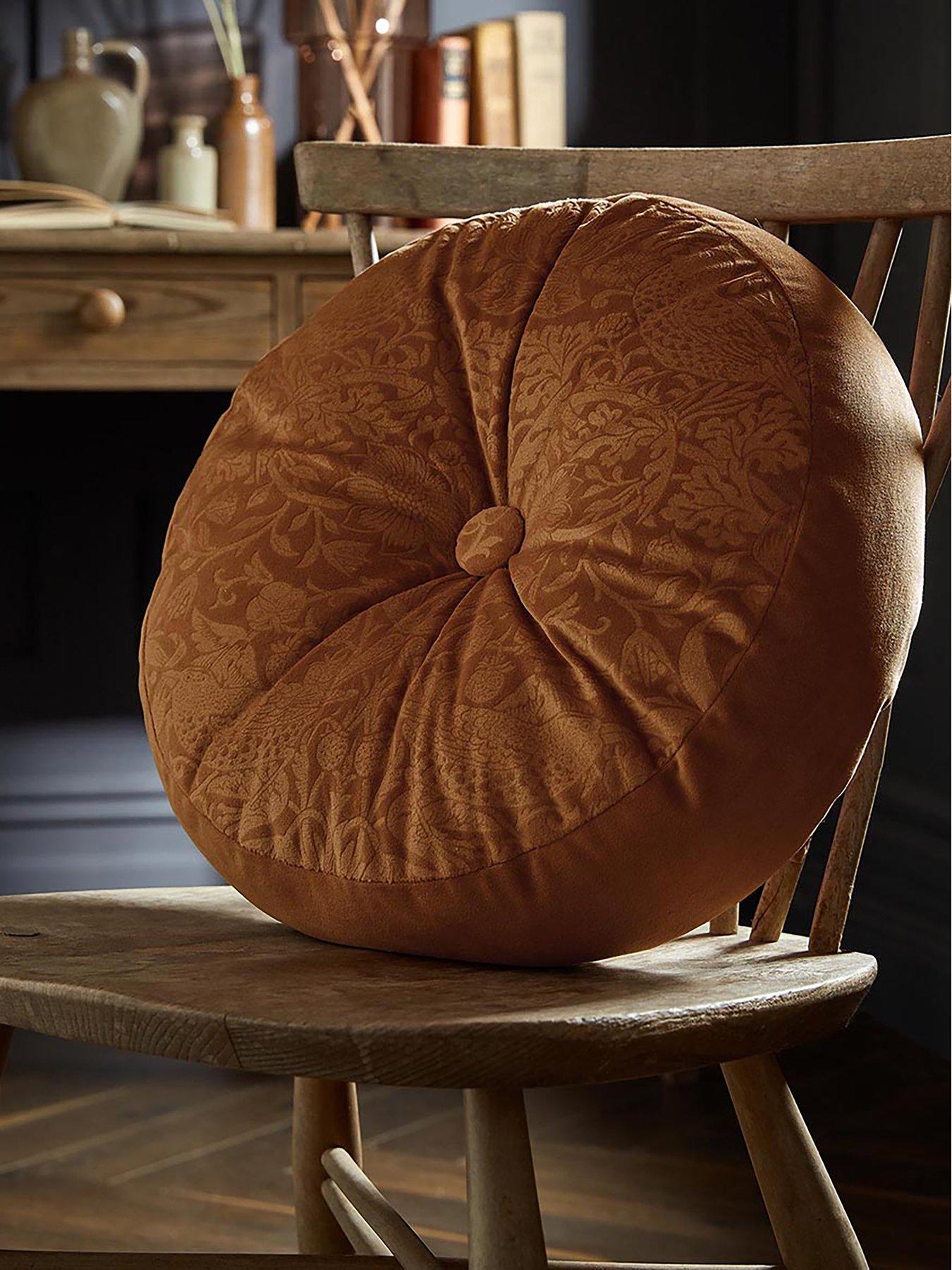 William Morris at Home Strawberry Thief Embossed Circular Cushion- Saffron