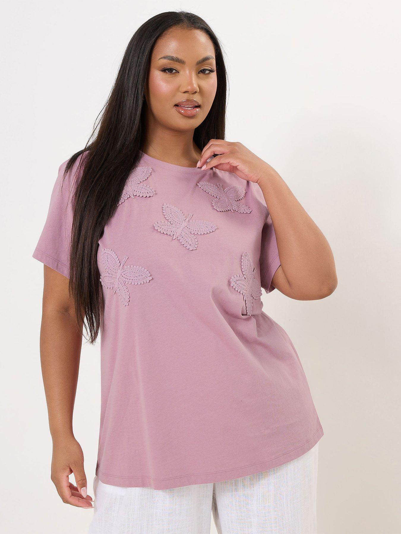 undefined Curve Applique Butterfly T-Shirt - Pink