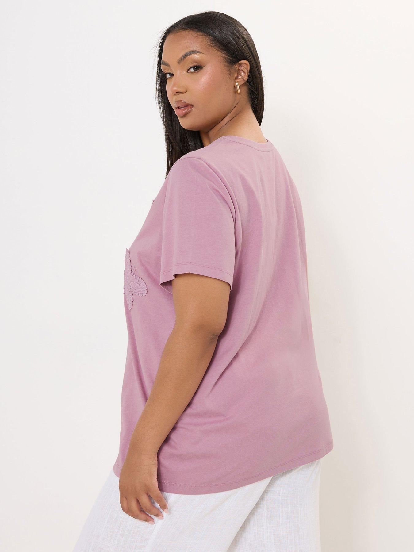 Image 2 of 4 of Yours Curve Applique Butterfly T-Shirt - Pink