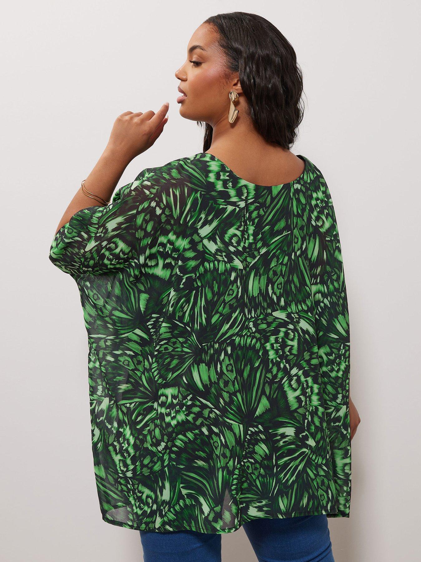 Image 2 of 4 of Yours Curve Butterfly Cape Top - Green