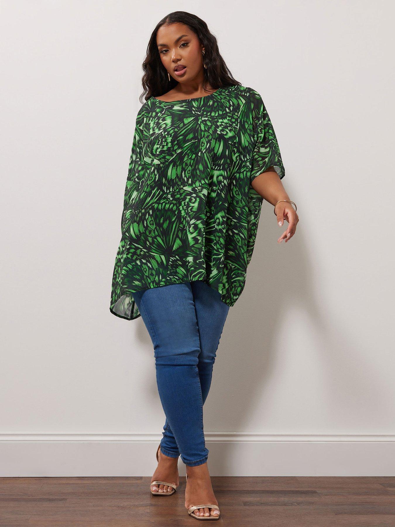 Image 3 of 4 of Yours Curve Butterfly Cape Top - Green