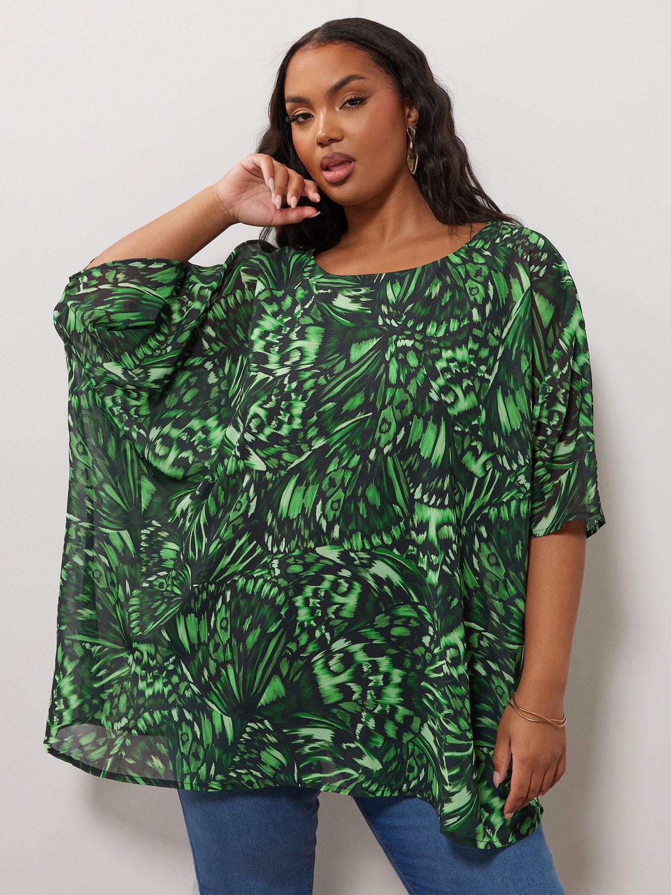 Image 4 of 4 of Yours Curve Butterfly Cape Top - Green