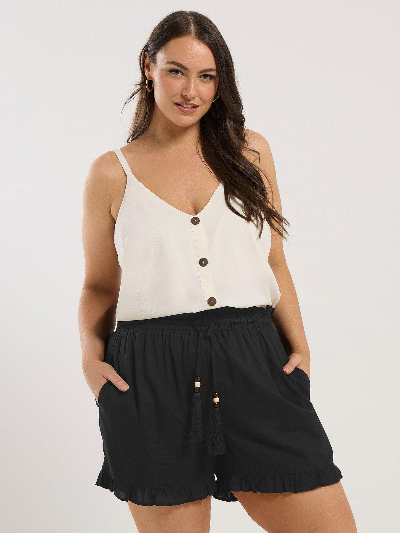 undefined Curve Beaded Frill Short - Black