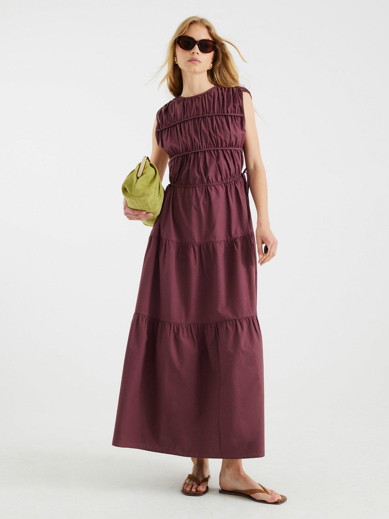 undefined Draw String Tiered Maxi Dress - Purple