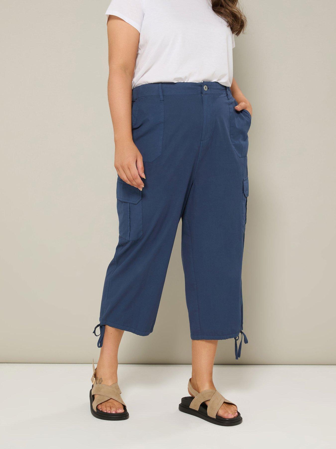 Image 1 of 5 of Yours Curve Woven Cargo Crop Trouser - Blue