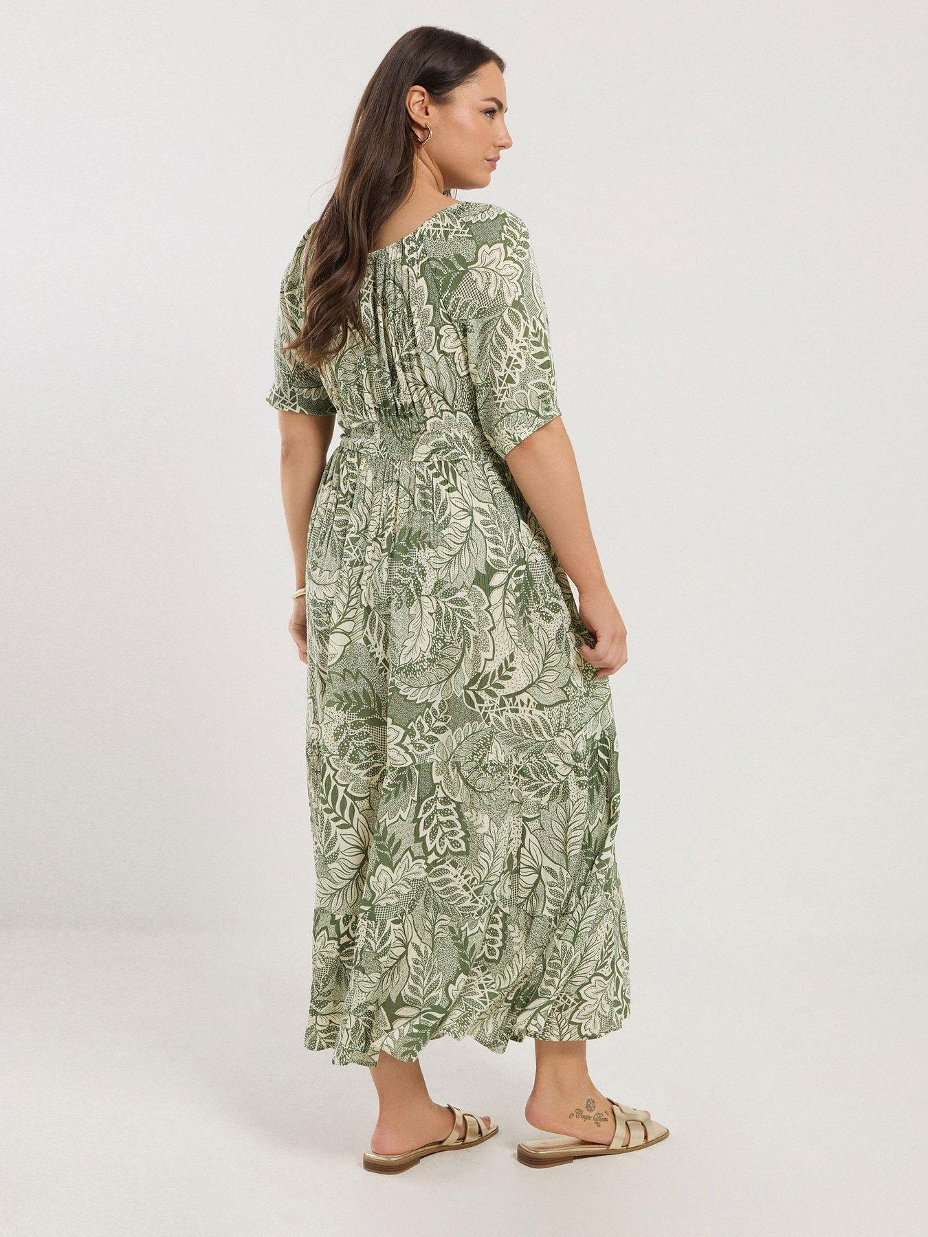 Image 2 of 5 of Yours Curve Gypsy Midaxi Dress - Green