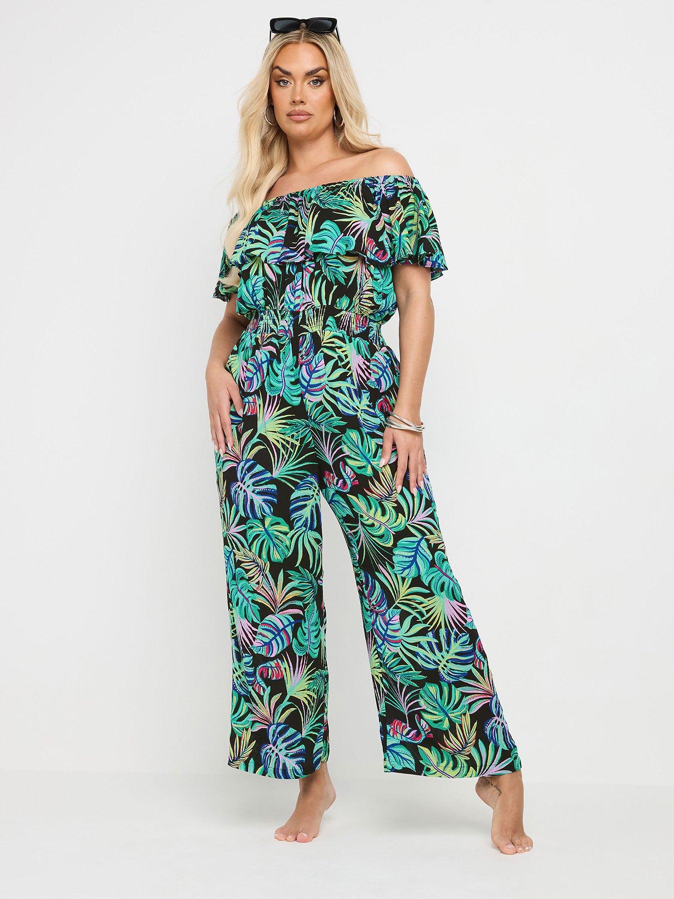 undefined Curve Tribal Leaf Bardot Jumpsuit