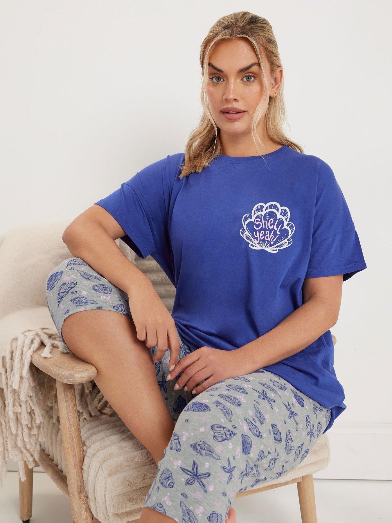 undefined Curve Shell Yeah Sleeptee Crop Pyjama Set - Blue